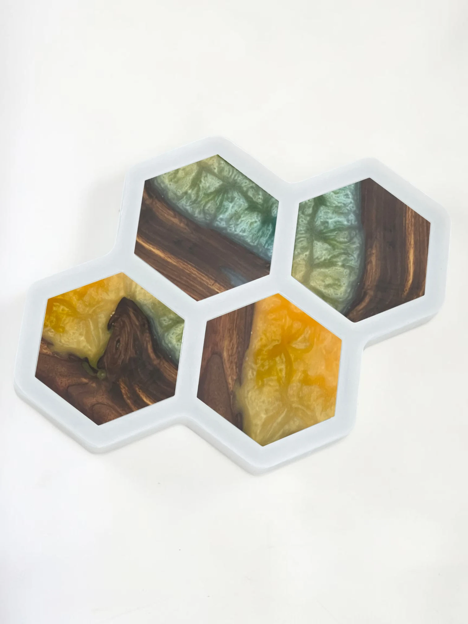 Royalchessset Hexagon Coaster Silicone Mold 4-Cavity Resin Casting Tool 5.2x4.5x1 Inch - Image 2