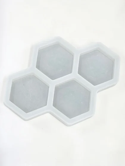 Royalchessset Hexagon Coaster Silicone Mold 4-Cavity Resin Casting Tool 5.2x4.5x1 Inch