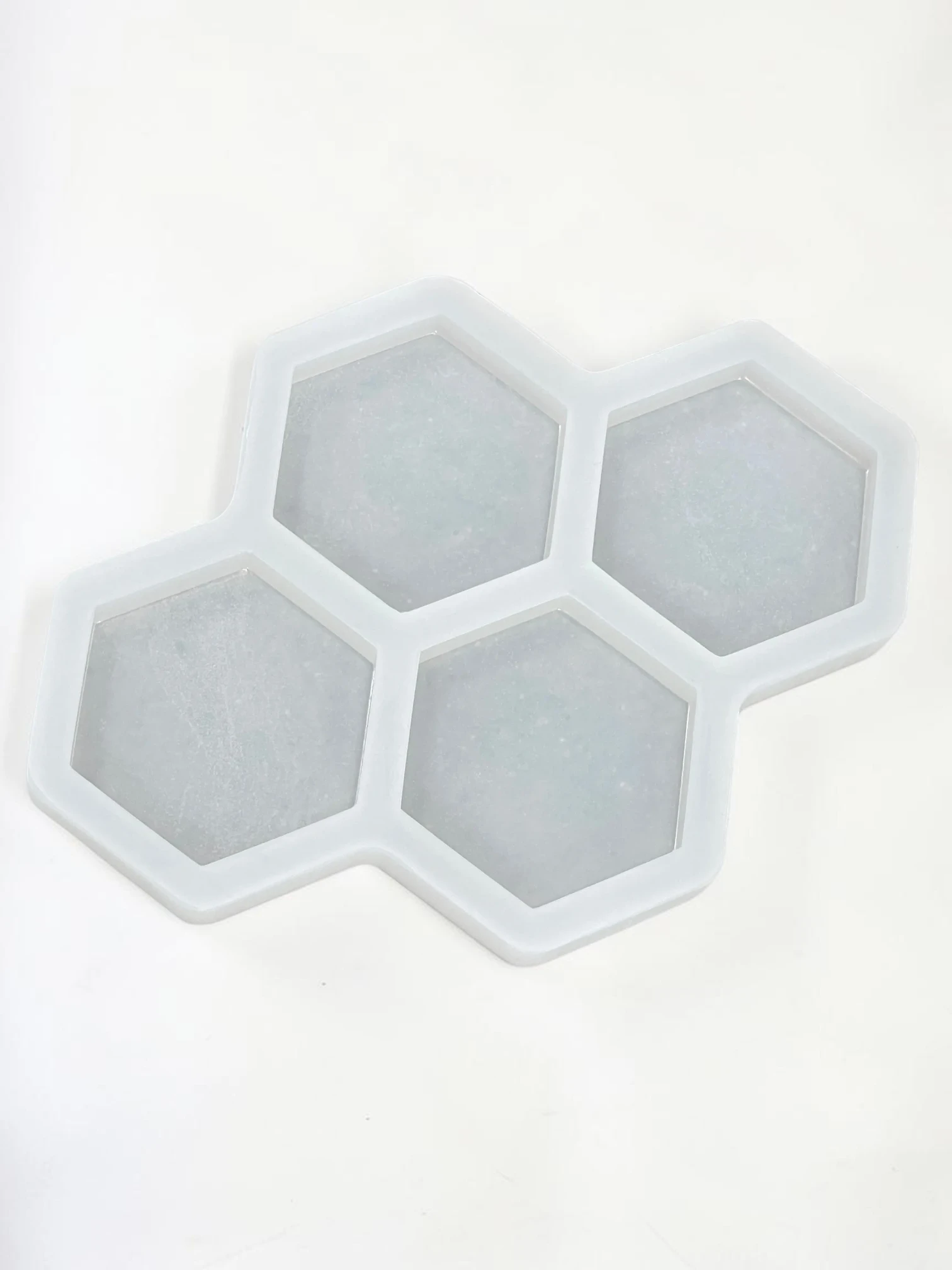 Royalchessset Hexagon Coaster Silicone Mold 4-Cavity Resin Casting Tool 5.2x4.5x1 Inch