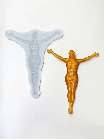 Royalchessset Jesus Corpus Silicone Mold Crucifix Making Platinum Cure Flexible Resin Casting 6.7x5.6x0.6 inches