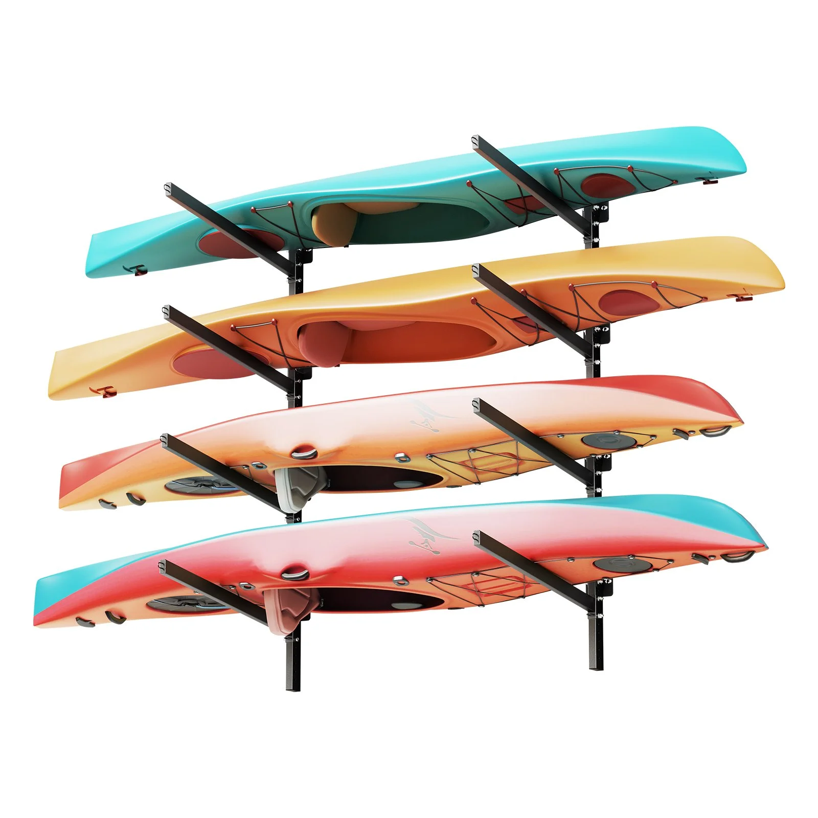 Kayak Storage Rack for 4 Kayaks, Holds 300 lbs, Heavy Duty Adjustable Wall Mount Stand for Indoor Outdoor Garage Shed Dock, Storage Holder for Canoe, Small Boat, SUP, Surfboard & Paddleboard