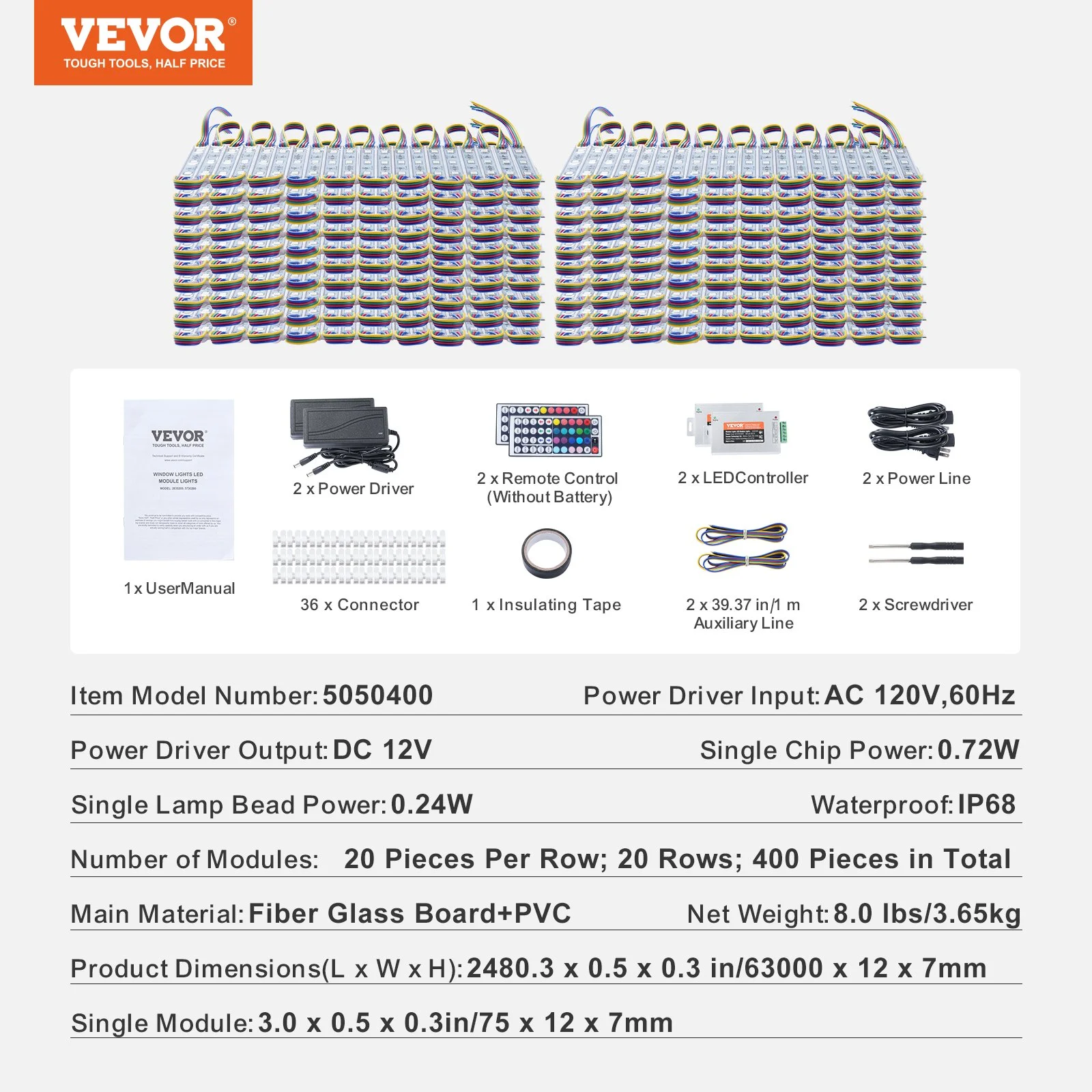 400PCS LED Storefront Lights, 207 ft, LED Module Lights, 5050 SMD 3-LED RGB Color Changing Window Lights with Remote Control for Business Store Window Advertising Letter Signs, IP68 Waterproof - Image 10