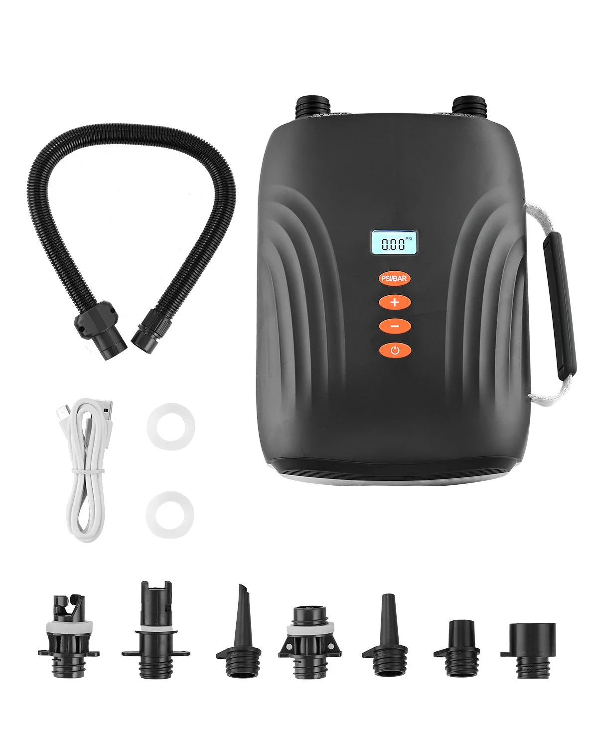 20PSI Paddle Board Pump, Rechargeable Battery-Powered, Dual Stage Inflation & Deflation SUP Air Pump with Auto-Off Function and 12V DC Car Connector, Ideal for Inflatable Boats, Tent & Mattress