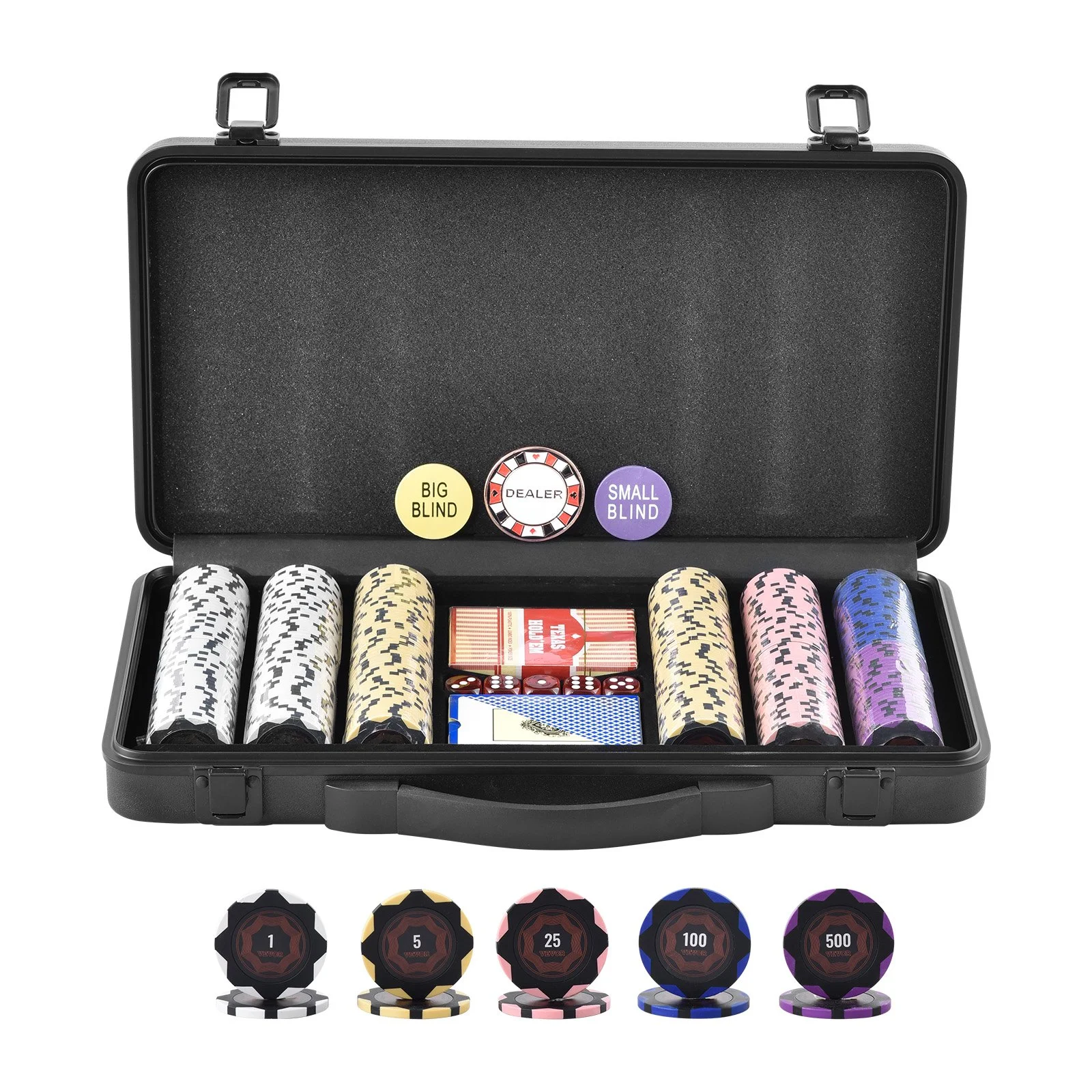 Poker Chip Set, 300-Piece Poker Set, Complete Poker Playing Game Set with Carrying  Case, Heavyweight 14 Gram Casino Clay Chips, Cards, Buttons and Dices, for Texas Hold'em, Blackjack, Gambling