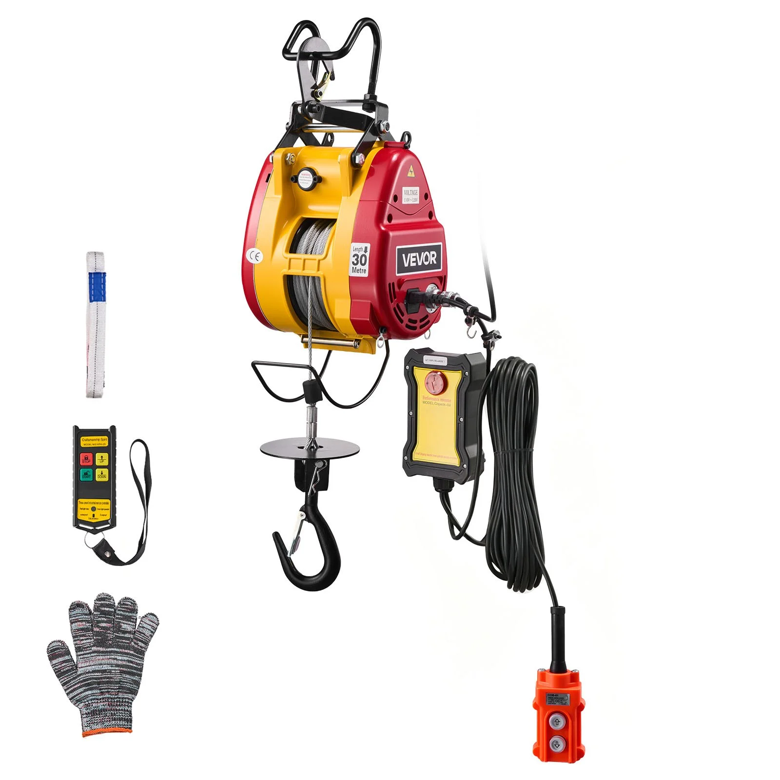 2-in-1 Electric Hoist Winch, 660 lbs Capacity, 1500W Portable Power Winch Crane, 98.4 ft Lifting Height, 62 ft/min with Wired and Wireless Remote Control for Factory, Warehouss, Garage