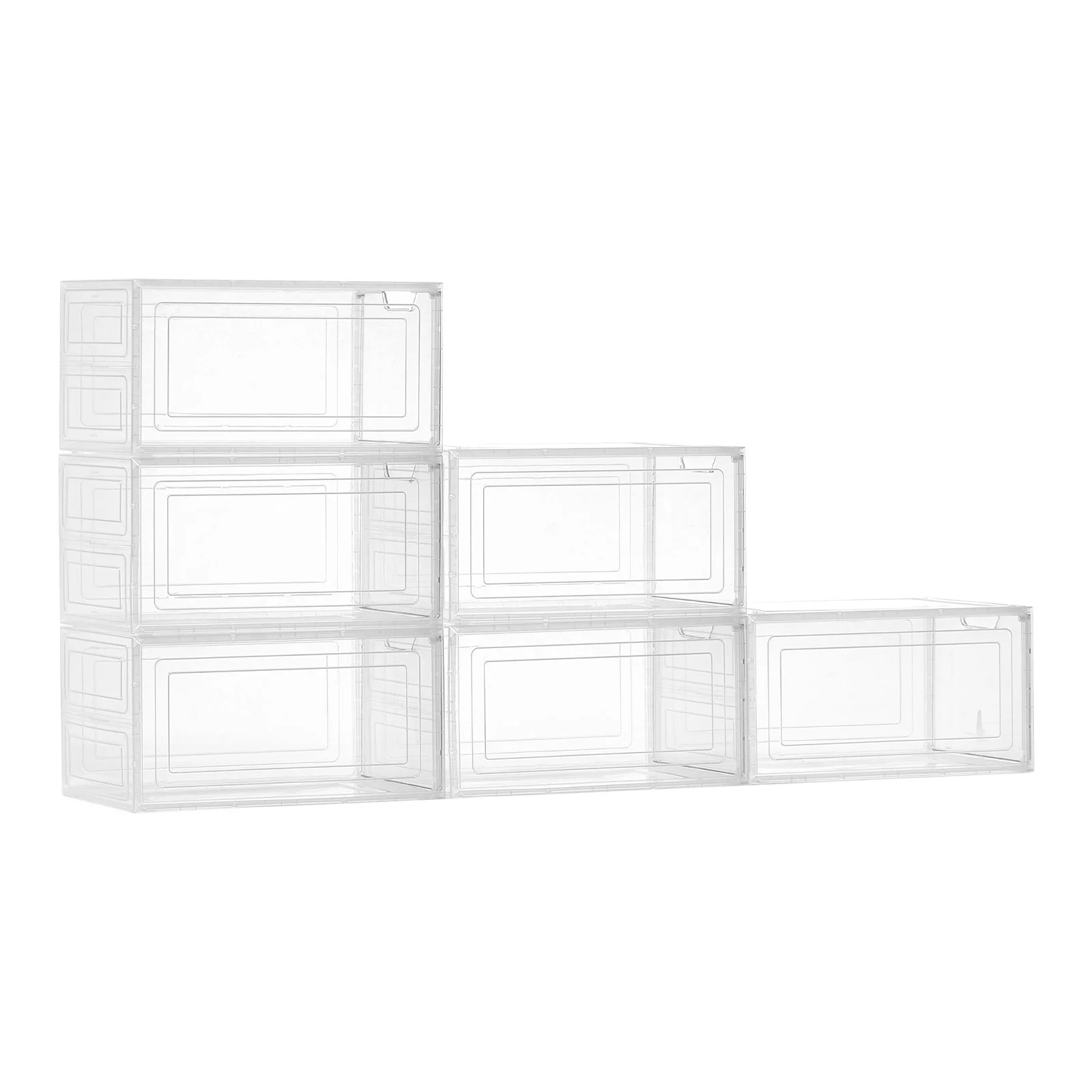 Shoe Storage Boxes, 6 Pack Clear Stackable Shoe Boxes Storage Organizers with Magnetic Door, Fit up to US Size 13, Plastic Sneaker Containers for High Heels, Boots, and Hats, Transparent White
