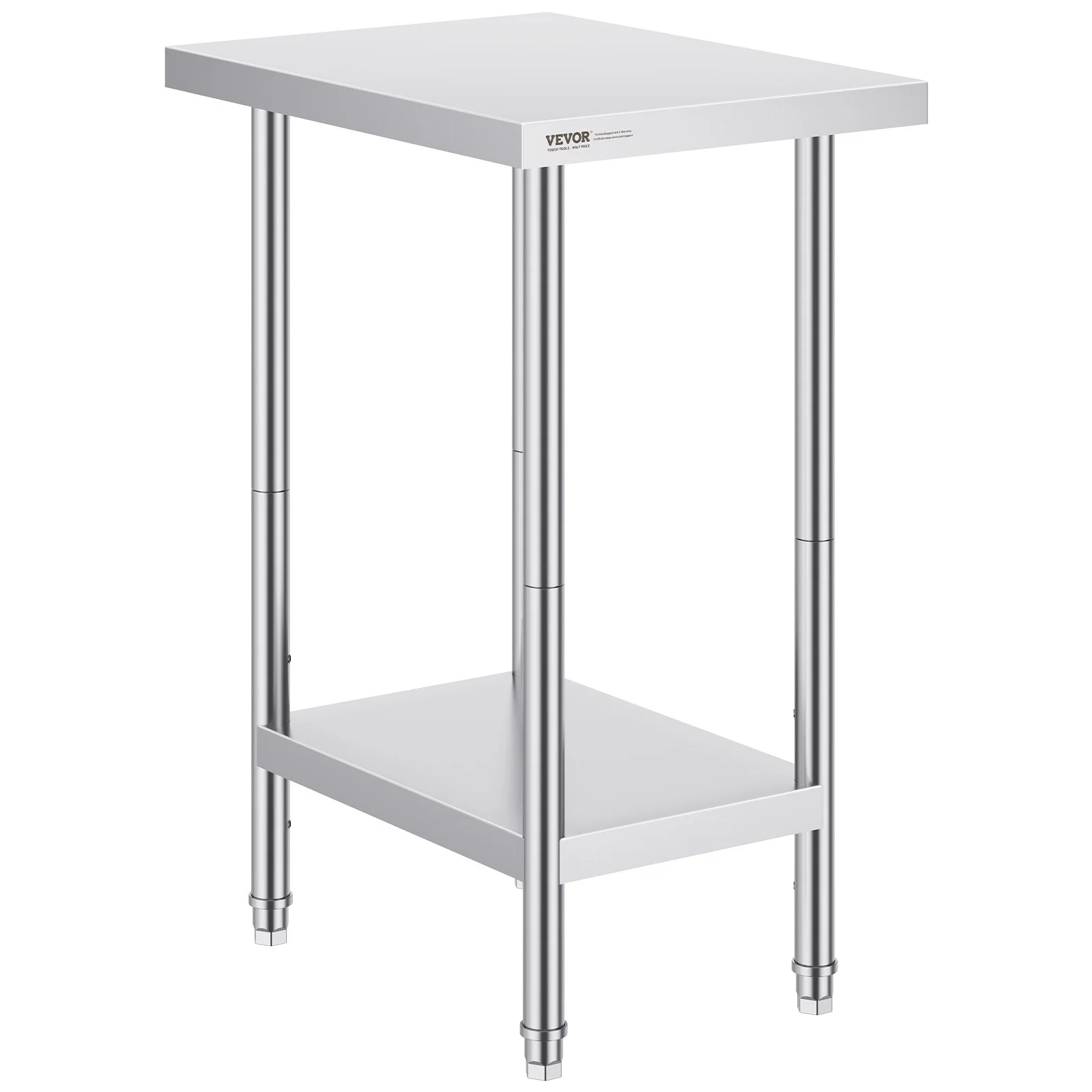 Stainless Steel Prep Table, 24 x 18 x 34 Inch, 640 lbs Load Capacity, Heavy Duty Metal Worktable with 3 Adjustable Height Levels, Commercial Workstation for Kitchen Garage Restaurant Backyard