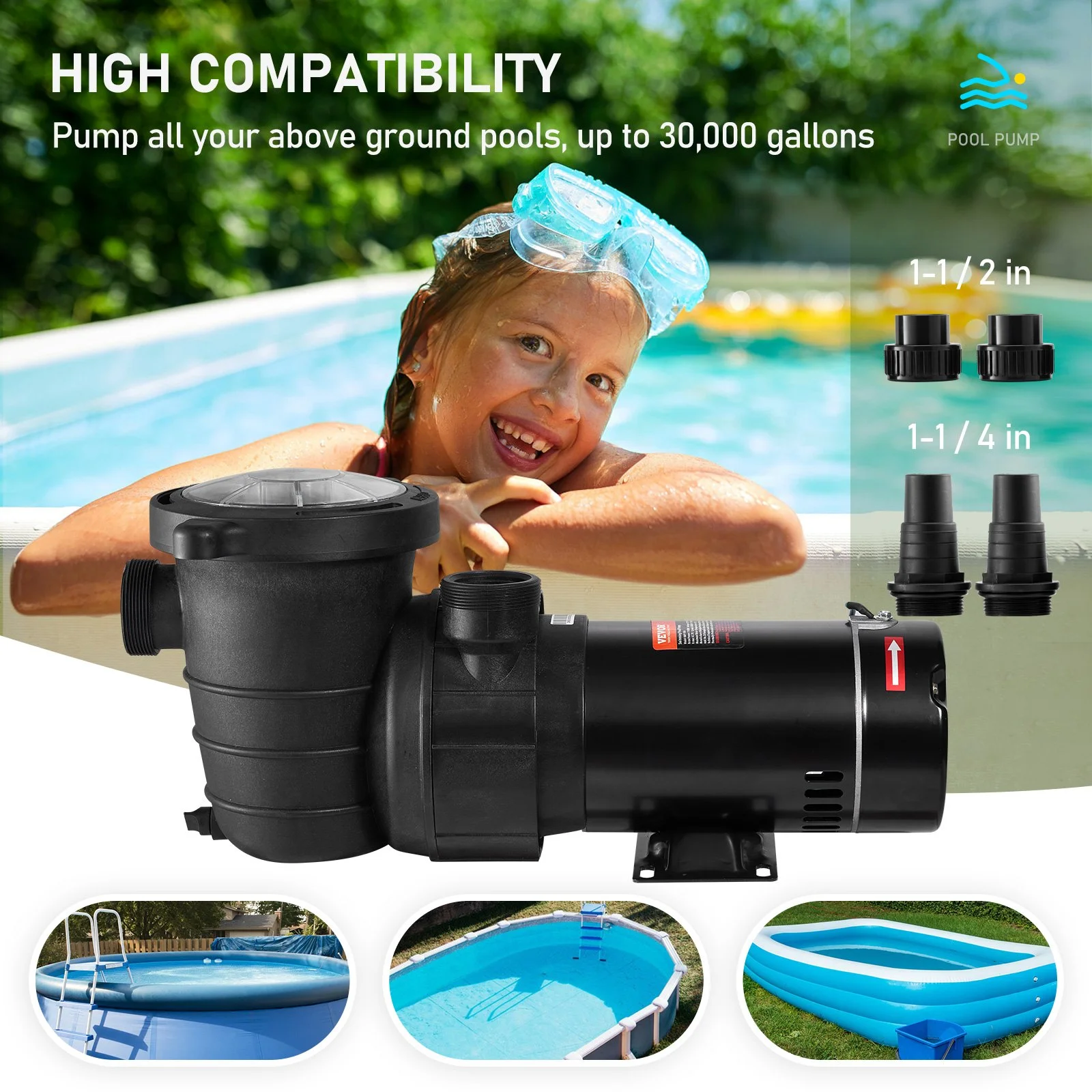 Swimming Pool Pump 1.5HP 115V 1100W, Single Speed Pumps for Above Ground, Powerful Pool Pumps with Strainer Filter Basket, 5280 GPH Max. Flow, Certification of ETL for Security - Image 5
