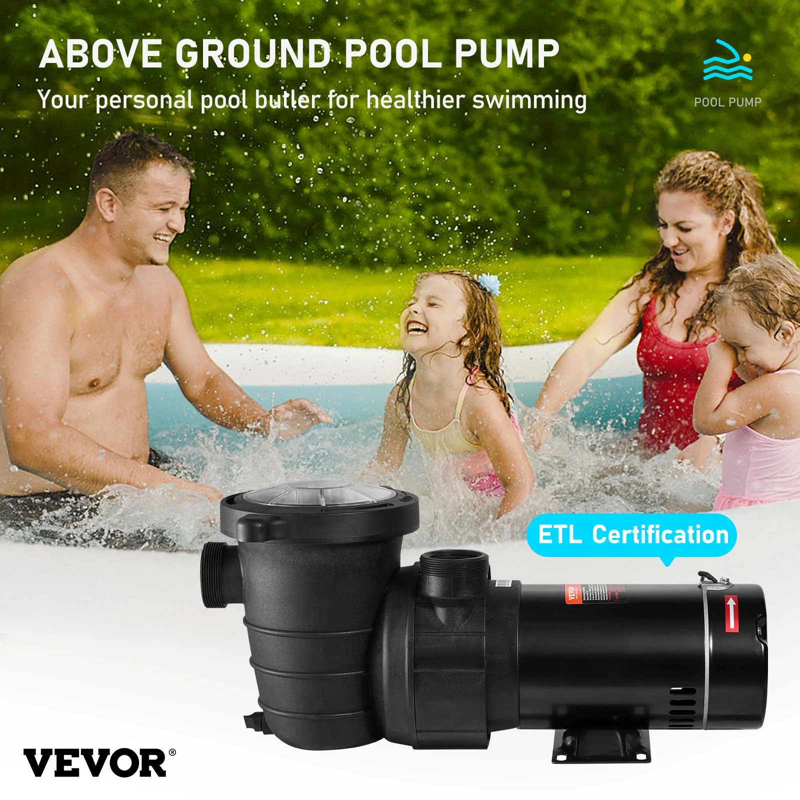 Swimming Pool Pump 1.5HP 115V 1100W, Single Speed Pumps for Above Ground, Powerful Pool Pumps with Strainer Filter Basket, 5280 GPH Max. Flow, Certification of ETL for Security - Image 3