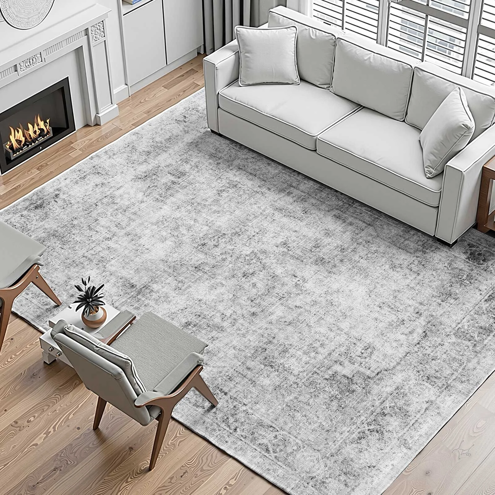 Area Rug, 9 x 12 ft Large Washable Boho Rug, Non-Slip and Tear-Resistant Soft Carpet, Pet & Child Friendly Bohemian Area Rugs, Indoor Mat for Bedroom, Living Room, Kids Room, Office, Gray