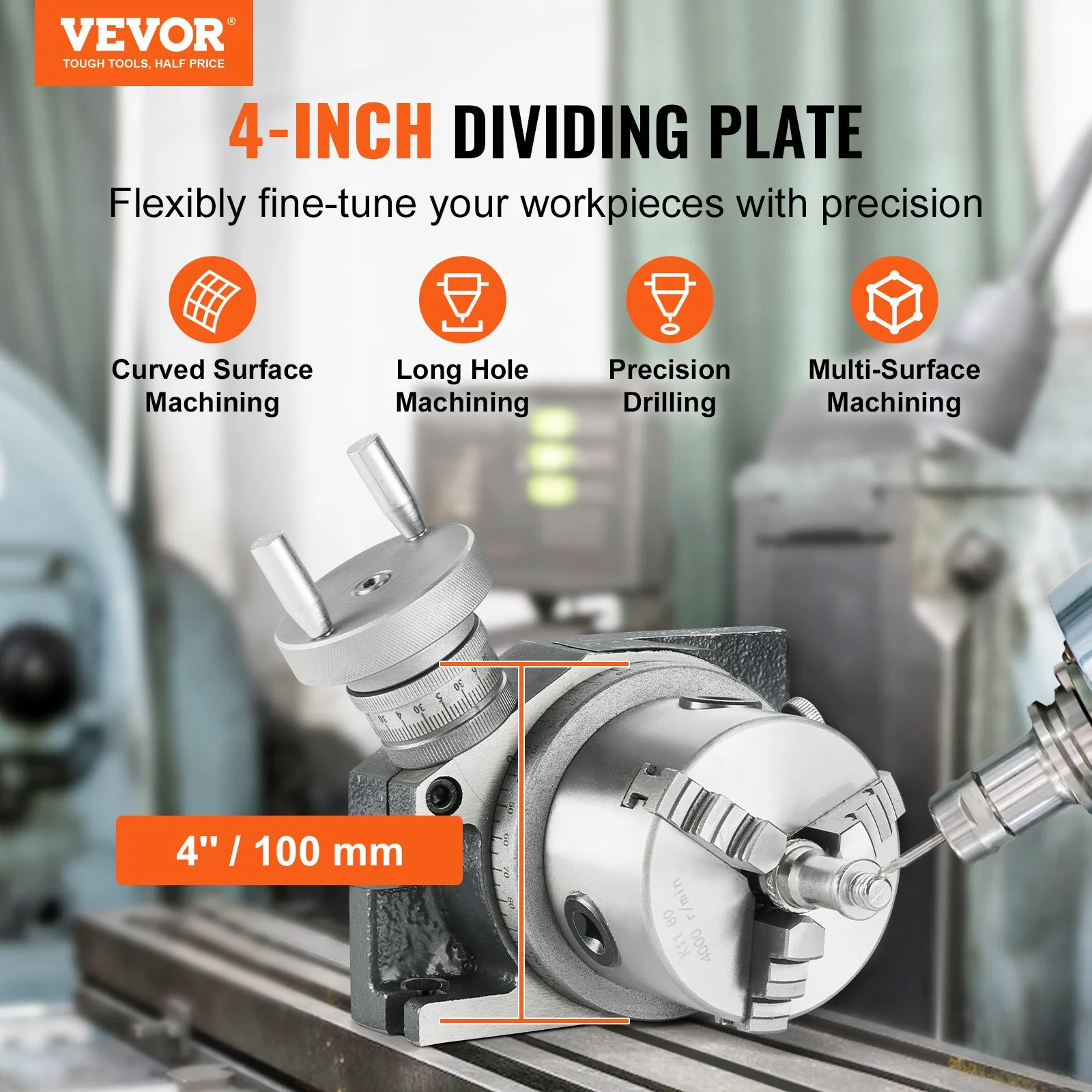 Milling Machine Rotary Table, 4''/100 mm, Versatile Horizontal & Vertical Design, Precision Crafted, Includes 3.1''/80 mm 3-Jaw Chuck, M10 T-Bolts & Nuts, Ideal for Engineering & Indexing - Image 12