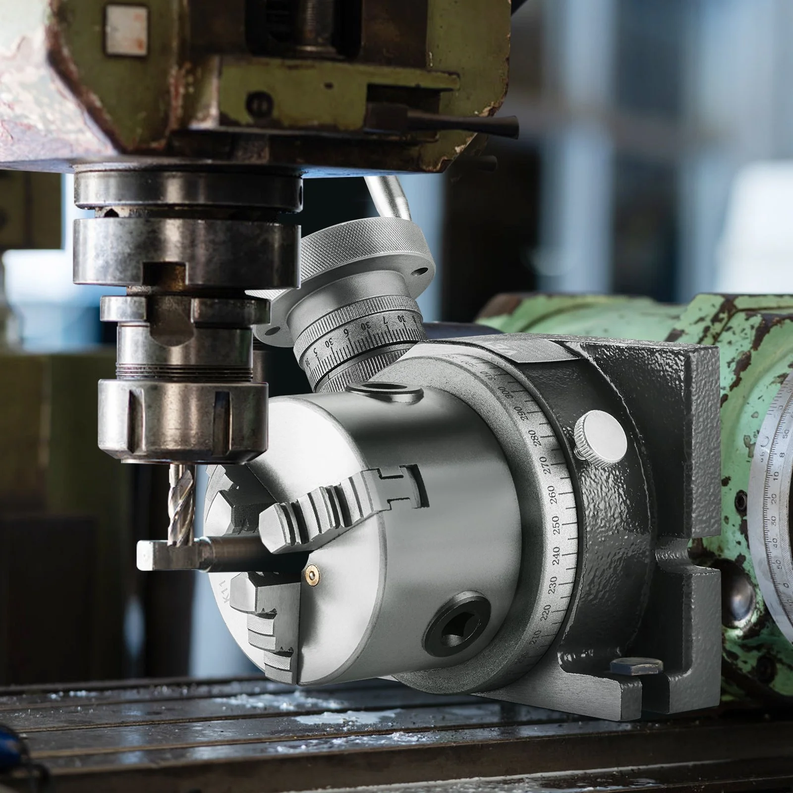 Milling Machine Rotary Table, 4''/100 mm, Versatile Horizontal & Vertical Design, Precision Crafted, Includes 3.1''/80 mm 3-Jaw Chuck, M10 T-Bolts & Nuts, Ideal for Engineering & Indexing - Image 7