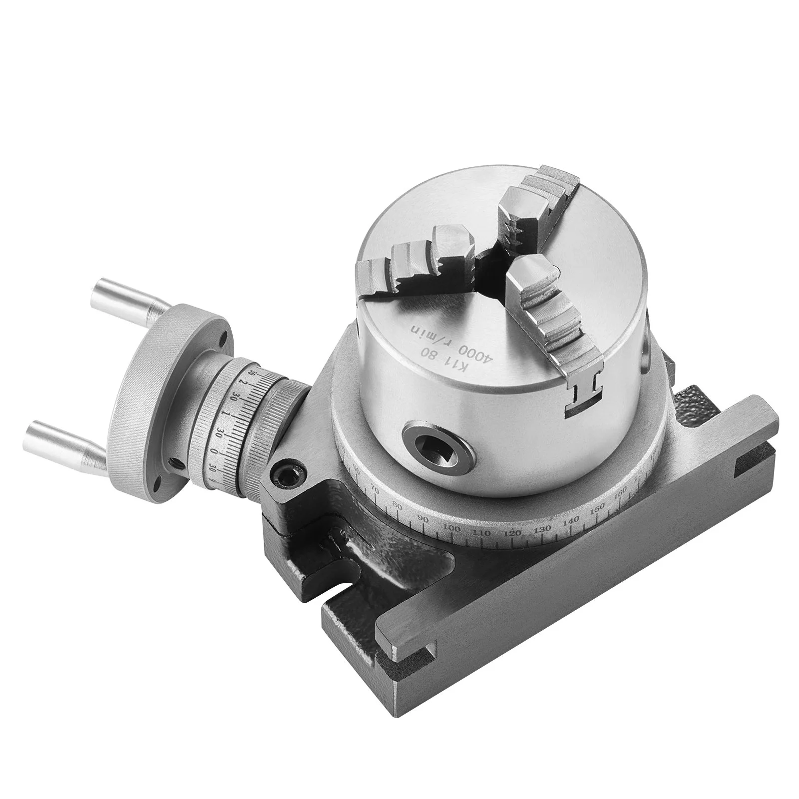 Milling Machine Rotary Table, 4''/100 mm, Versatile Horizontal & Vertical Design, Precision Crafted, Includes 3.1''/80 mm 3-Jaw Chuck, M10 T-Bolts & Nuts, Ideal for Engineering & Indexing - Image 11