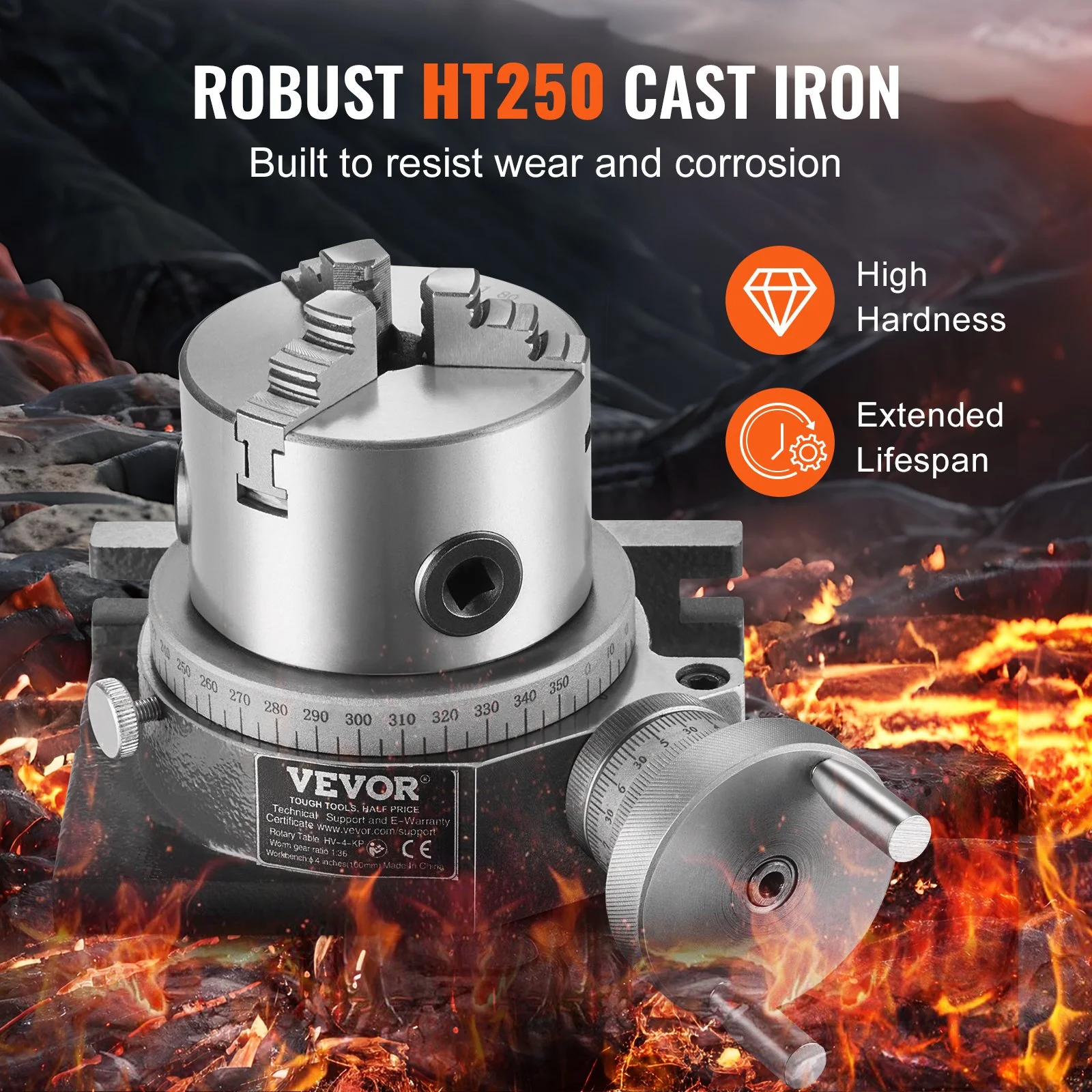Milling Machine Rotary Table, 4''/100 mm, Versatile Horizontal & Vertical Design, Precision Crafted, Includes 3.1''/80 mm 3-Jaw Chuck, M10 T-Bolts & Nuts, Ideal for Engineering & Indexing - Image 5