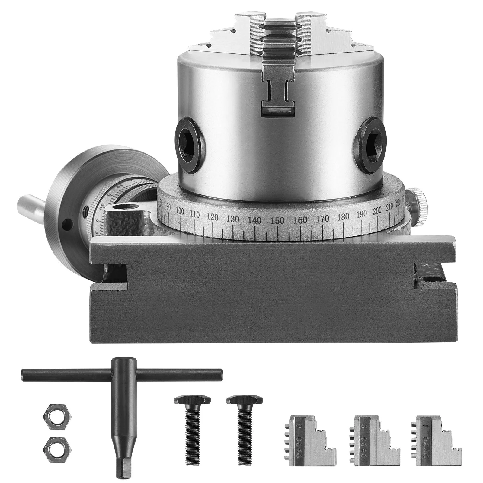 Milling Machine Rotary Table, 4''/100 mm, Versatile Horizontal & Vertical Design, Precision Crafted, Includes 3.1''/80 mm 3-Jaw Chuck, M10 T-Bolts & Nuts, Ideal for Engineering & Indexing - Image 8