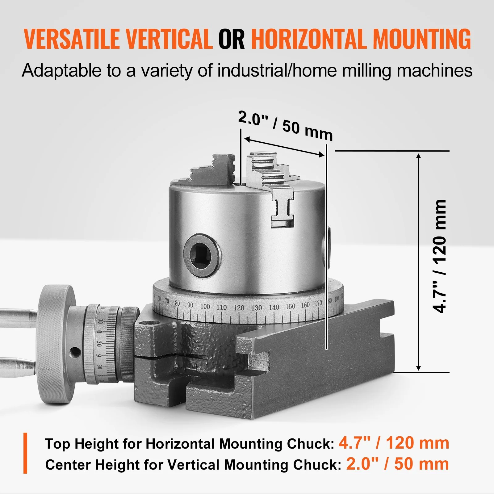 Milling Machine Rotary Table, 4''/100 mm, Versatile Horizontal & Vertical Design, Precision Crafted, Includes 3.1''/80 mm 3-Jaw Chuck, M10 T-Bolts & Nuts, Ideal for Engineering & Indexing - Image 4