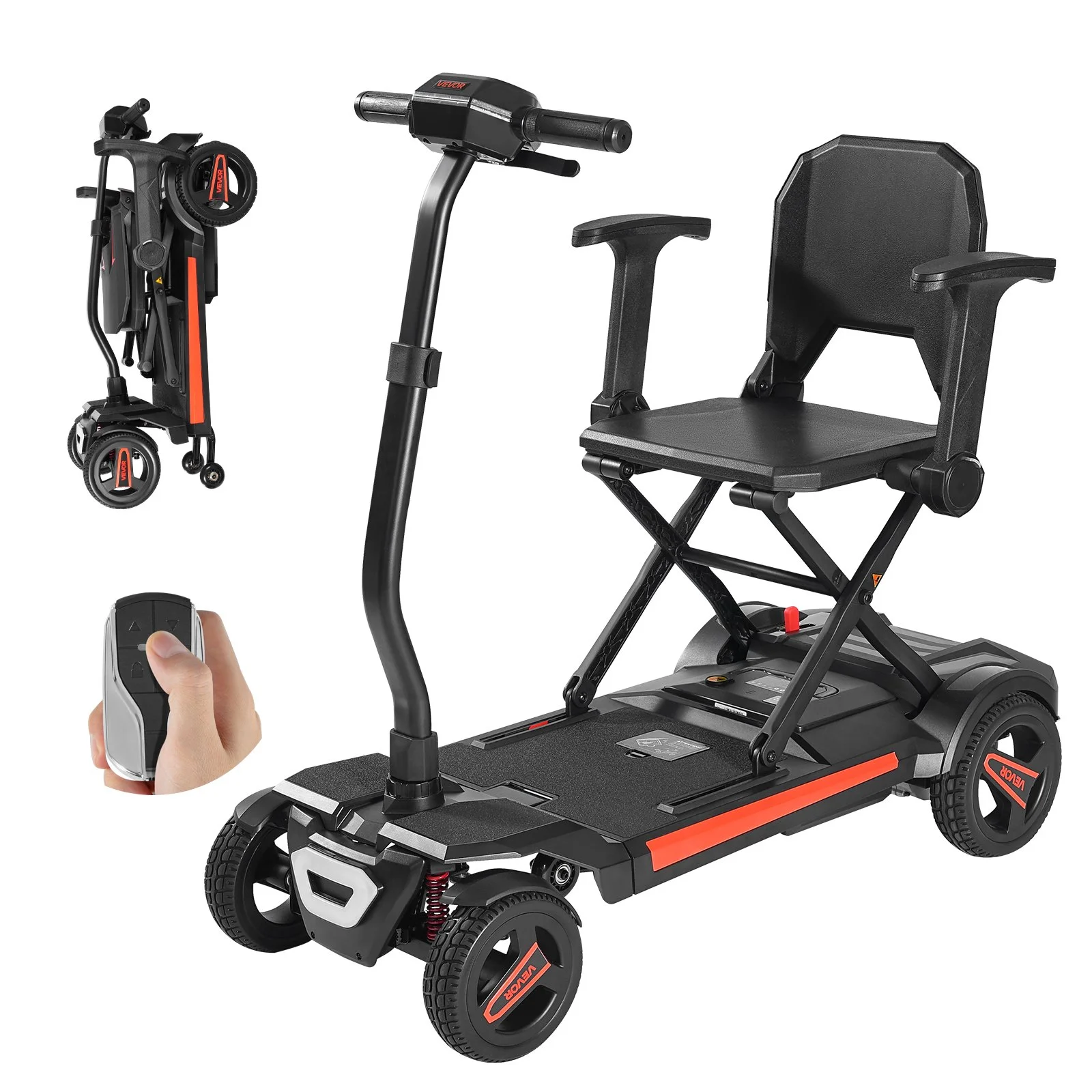4-Wheel Electric Mobility Scooter for Adults & Seniors, Integrated Automatic Folding Mobility Scooter with Remote Control, NFC Keys & Long Range, 265LBS Loading Travel Wheelchair