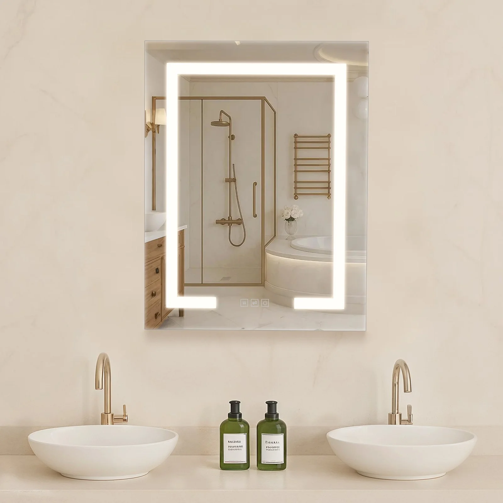 Lighted Medicine Cabinet with Mirror, 20 x 26 in Recessed or Wall Mount, 3 Color Dimmable LED Bathroom Medicine Cabinet with Double-Side Mirror, Adjustable Shelves, Memory Anti-Fog Function