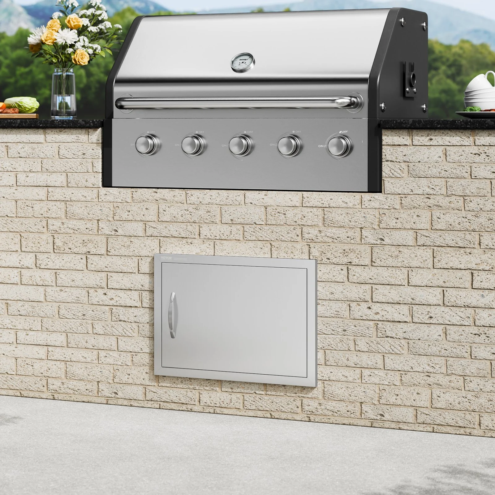 BBQ Access Door, 24W x 17H Inch Single Outdoor Kitchen Door, Stainless Steel Flush Mount Door, Wall Vertical Door with Handle, for BBQ Island, Grilling Station, Outside Cabinet - Image 12