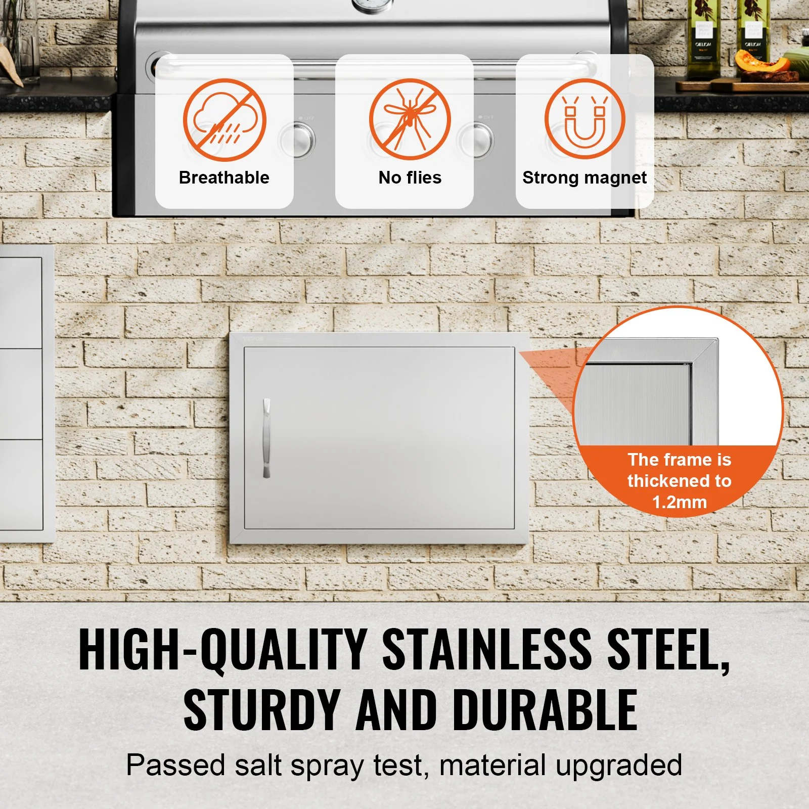 BBQ Access Door, 24W x 17H Inch Single Outdoor Kitchen Door, Stainless Steel Flush Mount Door, Wall Vertical Door with Handle, for BBQ Island, Grilling Station, Outside Cabinet - Image 3
