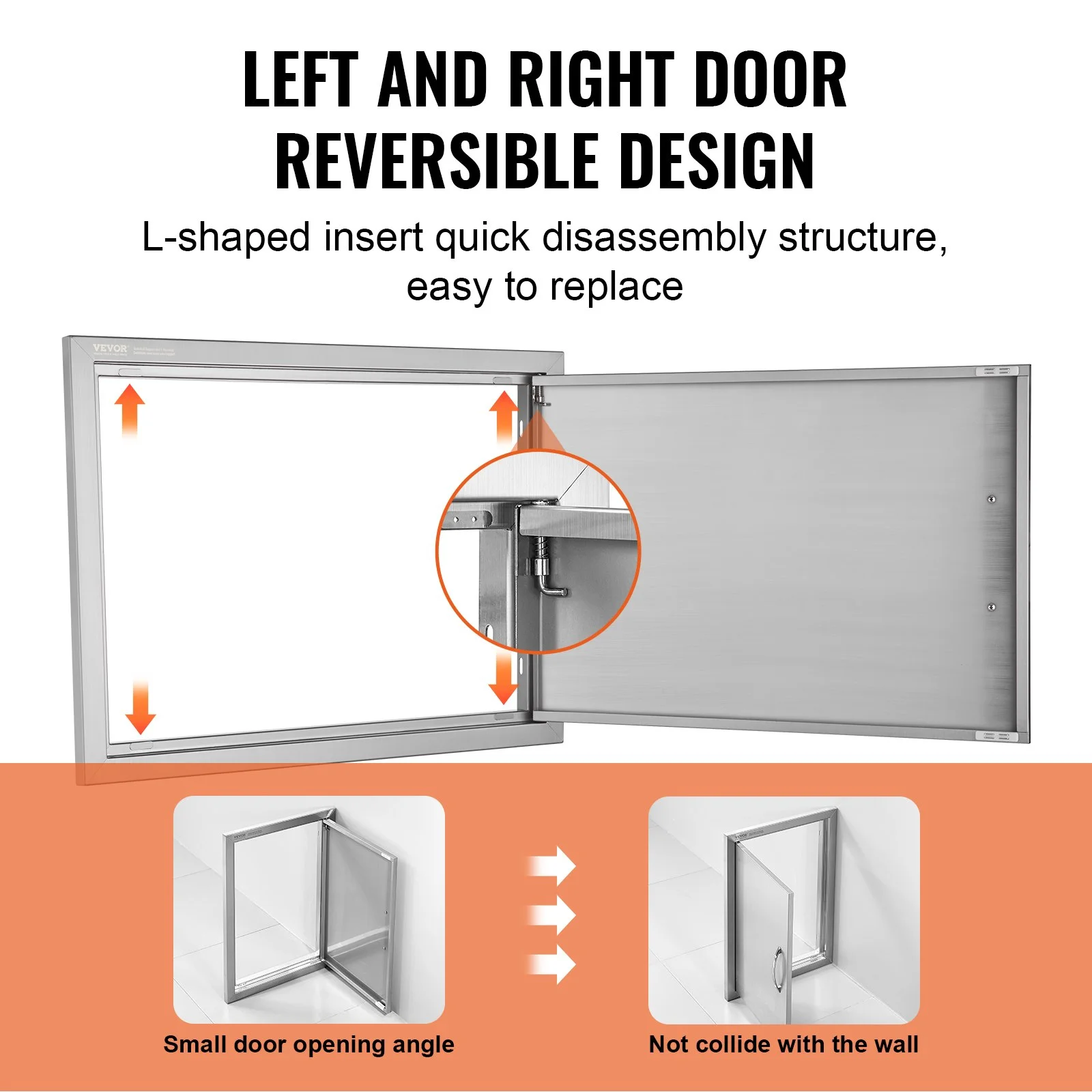 BBQ Access Door, 24W x 17H Inch Single Outdoor Kitchen Door, Stainless Steel Flush Mount Door, Wall Vertical Door with Handle, for BBQ Island, Grilling Station, Outside Cabinet - Image 8
