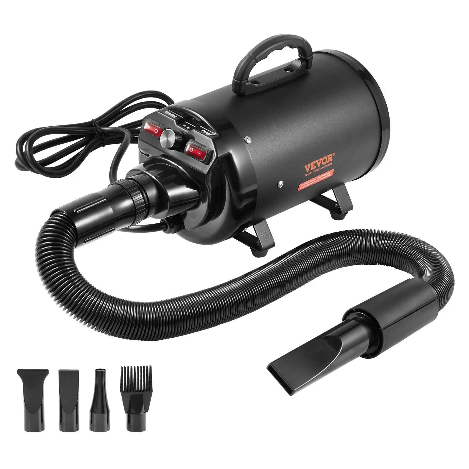 Dog Dryer, 2000W/2.7HP Dog Blow Dryer, Pet Grooming Dryer with Adjustable Speed and Temperature Control, Pet Hair Dryer with 4 Nozzles and Extendable Hose, Black