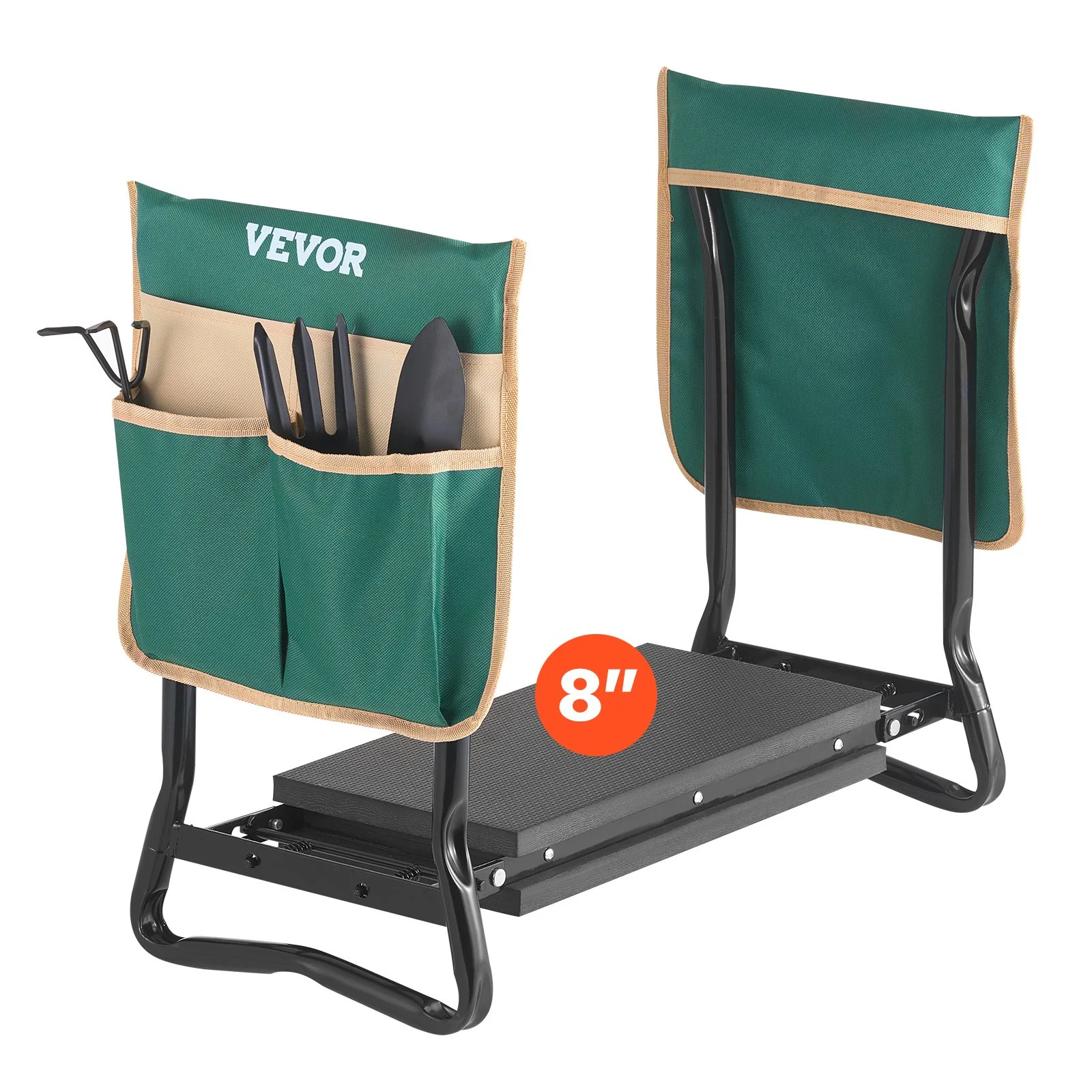 Garden Kneeler and Seat, 8 in Wide Kneeling Pad, Heavy Duty Garden Kneeling Stool, Folding Garden Seat with 2 Tool Bags, Relieve Knee & Back Pain, Portable Garden Bench for Women Grandparents