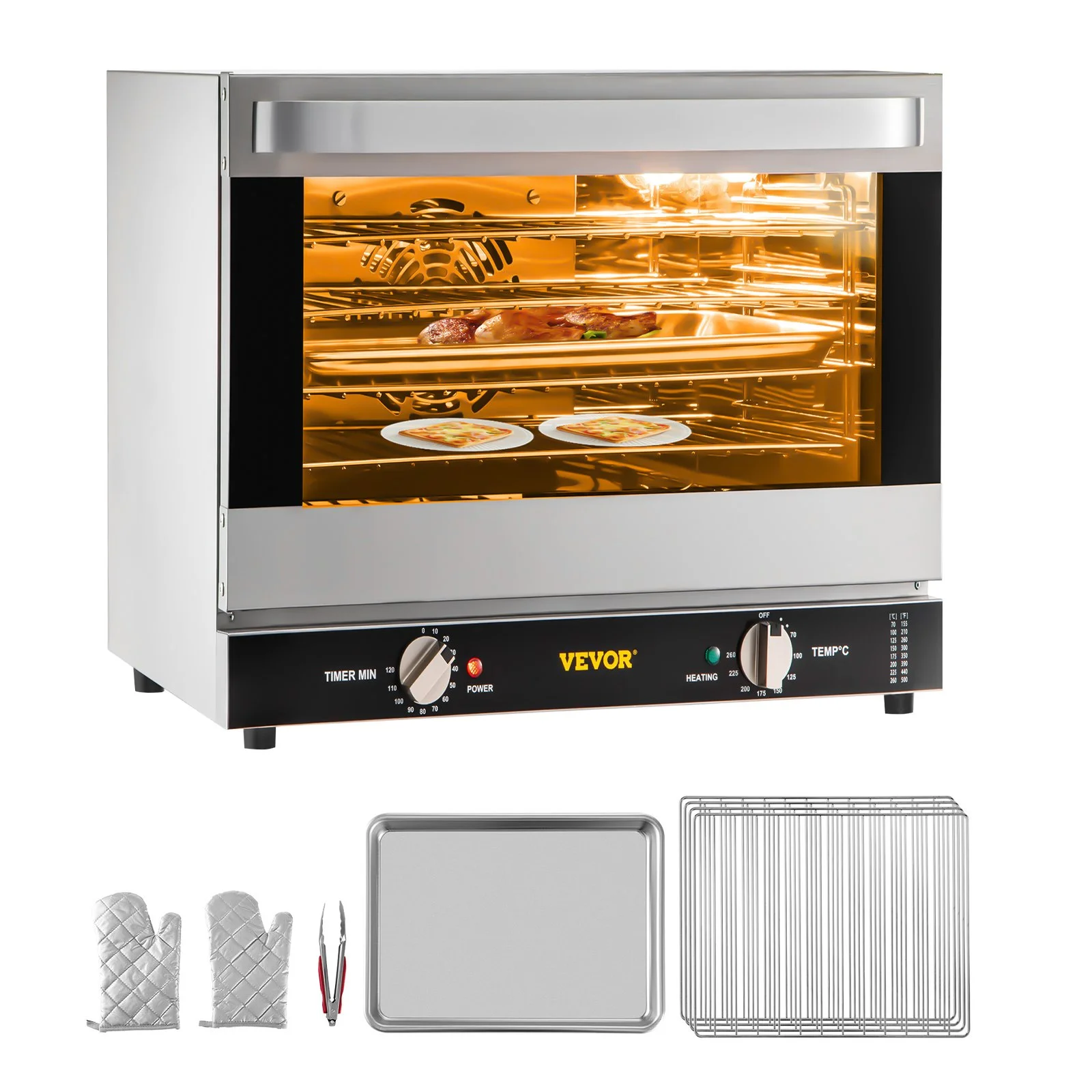 Commercial Convection Oven, 66L/60Qt, Half-Size Conventional Oven Countertop, 1800W 4-Tier Toaster w/Front Glass Door, Electric Baking Oven with Tray & Wire Racks (120V, 5-15P Plug & Outlet)