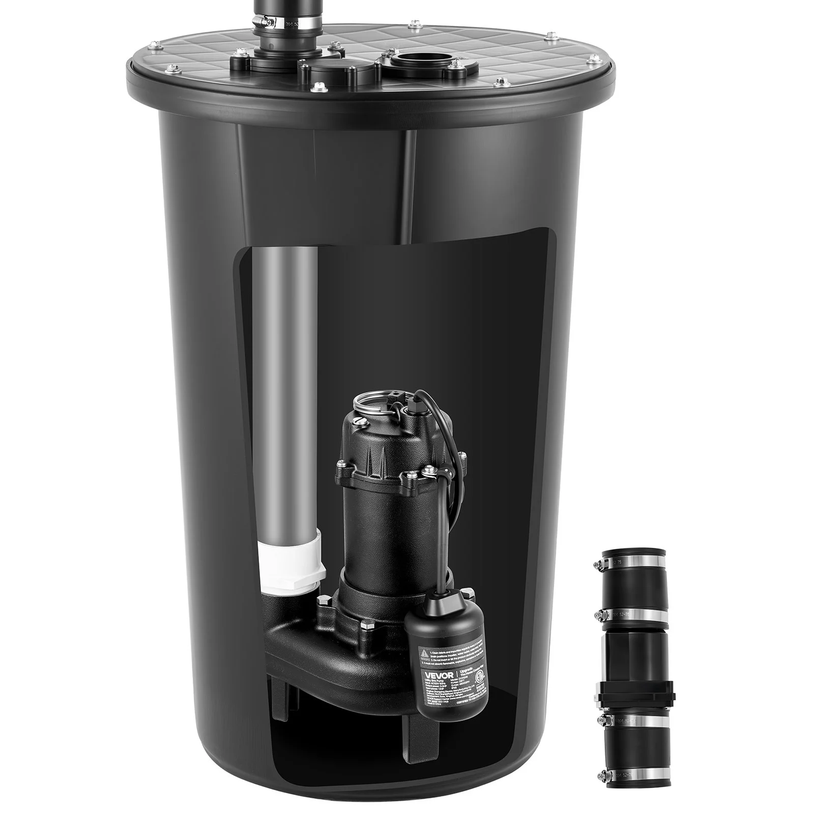 Sewage Pump System, 1/2 HP, 4800 GPH Cast Iron Sewage Pump with Basin Kit, 120 Volt, Automatic On/Off Outdoor Water/Seepage Collection and Removal System with Float Switch, 2" Discharge, Black