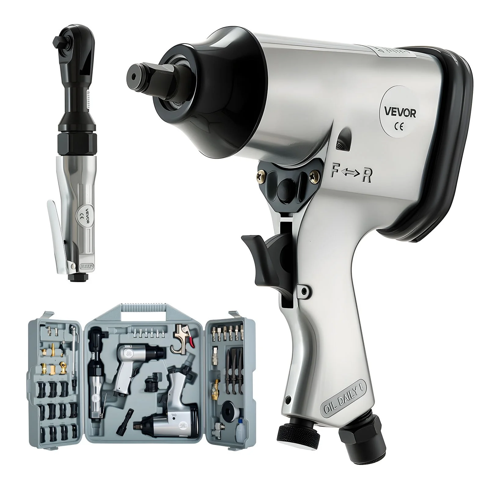 50 Pieces Pro Air Tool and Accessories Kit - 1/2" Air Impact Wrench, 3/8" Ratchet Wrench, 4500BPM Hammer, Blow Gun & Full Accessories for Auto Repairs, Home DIY Projects - with Storage Case