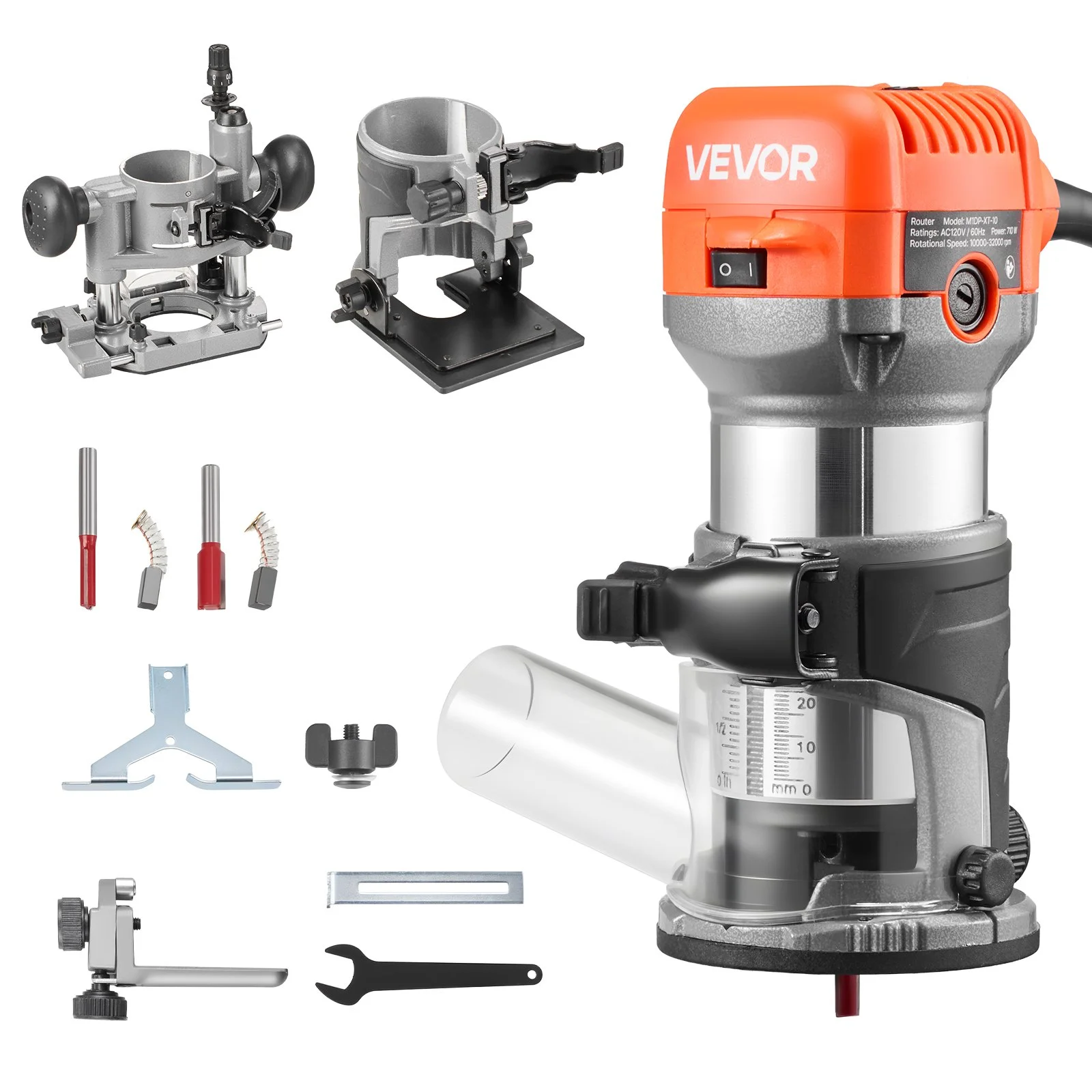 Wood Router, 1 HP 710W, Variable Speed Palm Router Tool with 1/4 in Collet, Compact Edge Wood Trimmer with Fixed, Plunge & Tilt Base, Soft Start, for Woodworking, Trimming, DIY Projects, Corded