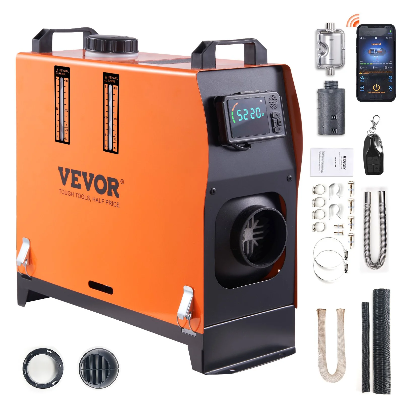 5 KW Diesel Air Heater, Bluetooth App Control All-on-one Diesel Heater with Automatic Altitude Adjustment, Remote Control and LCD, Portable Parking Heater for RV Trailer Camper Van Boat