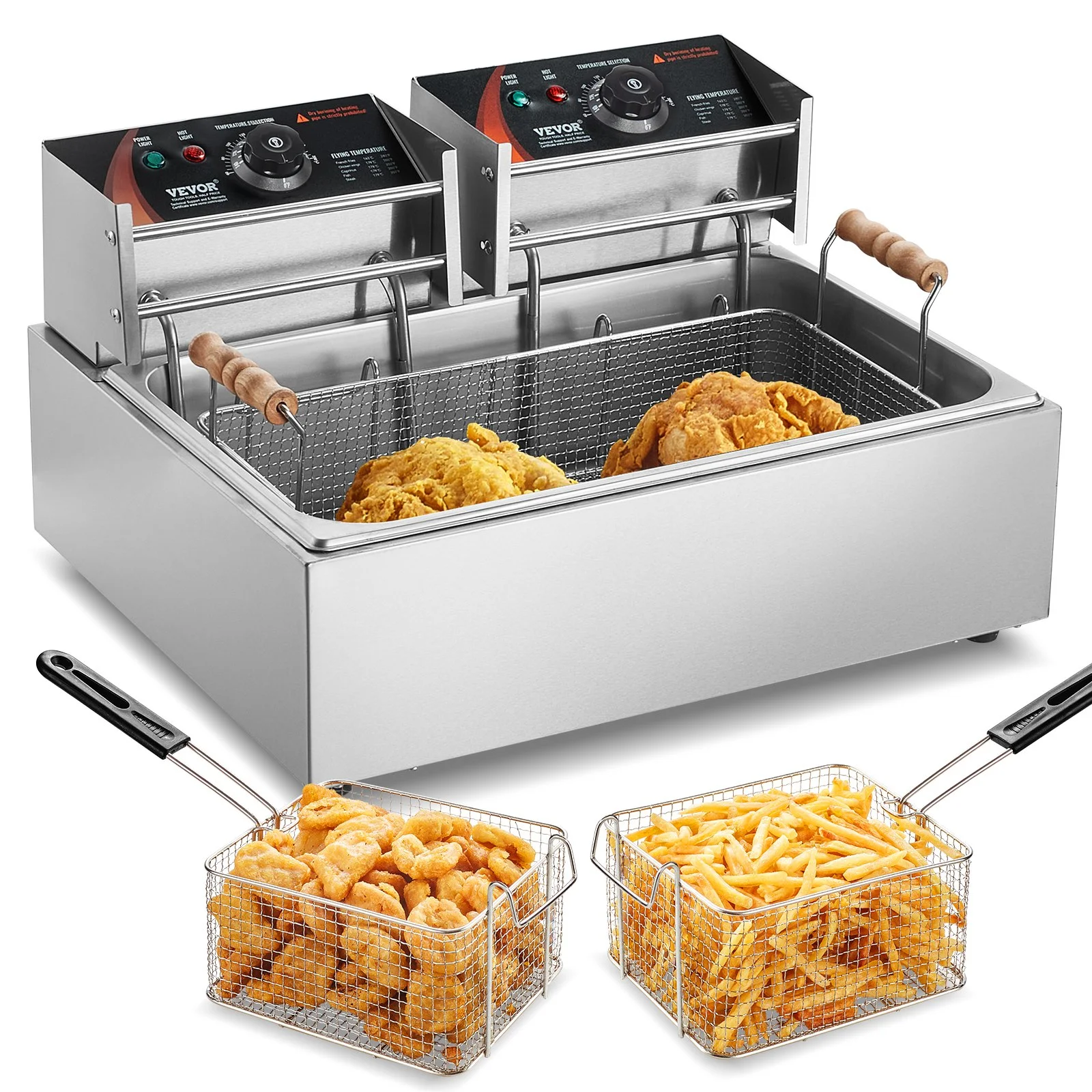 Commercial Deep Fryer, 3000W Electric Turkey Fryer with 3 Removable Baskets, Large Capacity 18Qt / 17L Stainless Steel Countertop Single Oil Fryer, for Kitchen Restaurant Use, Silver