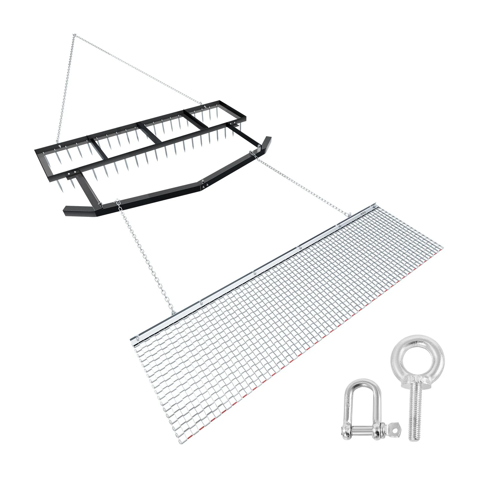 Drag Harrow, 6 ft Tow-Behind Driveway Grader with Chain Harrow, Adjustable Width & 80lbs Load Capacity, Heavy Duty Lawn Leveling Rake, Fits ATVs UTVs Tractors, for Gravel Driveway Field
