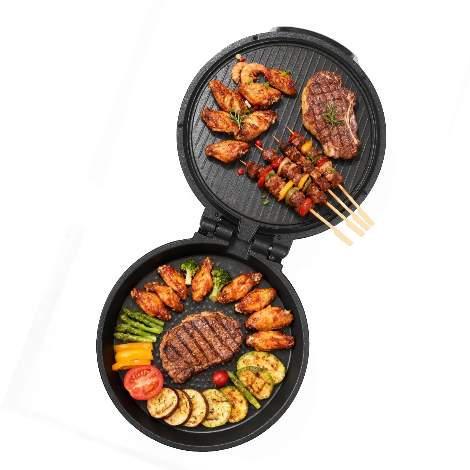 Pizza Oven, 12 in Electric Pizza Maker, 1200W Electric Pizzas Cooker with Non-Stick Coating, 180° Open for Dual Side Baking, Heats up to 410 ˚F, Multi-Function Cooking, for Pizzas, Barbecue