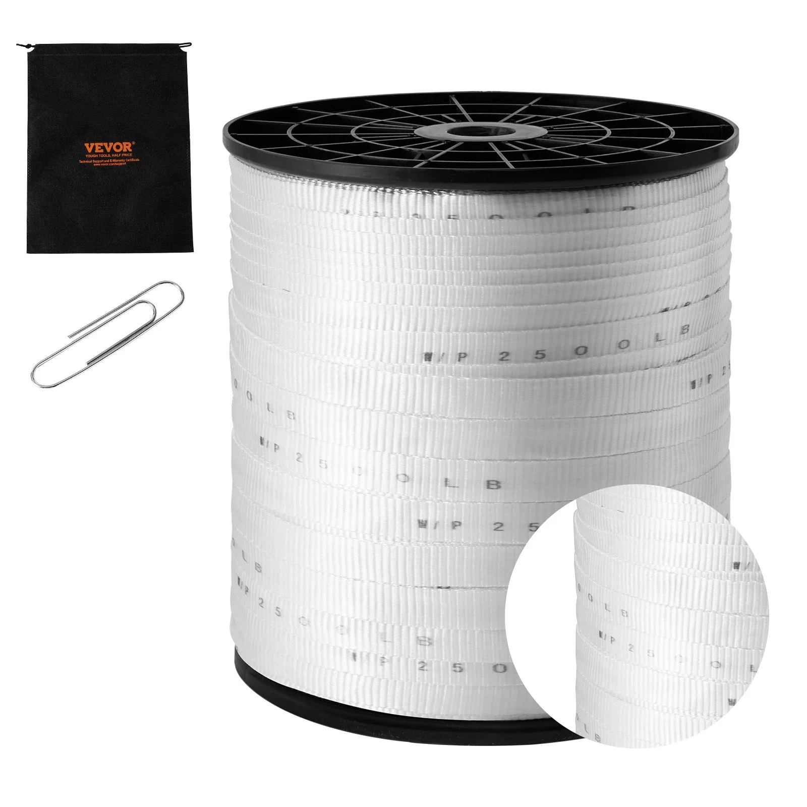 Polyester Pull Tape, 3/4" x 1053' Mule Tape Flat Rope, 2500 lbf Tensile Capacity, Printed Webbing Cable Pulling Tape for Packaging, Gardening, Commercial Electrical, Conduit Work, White