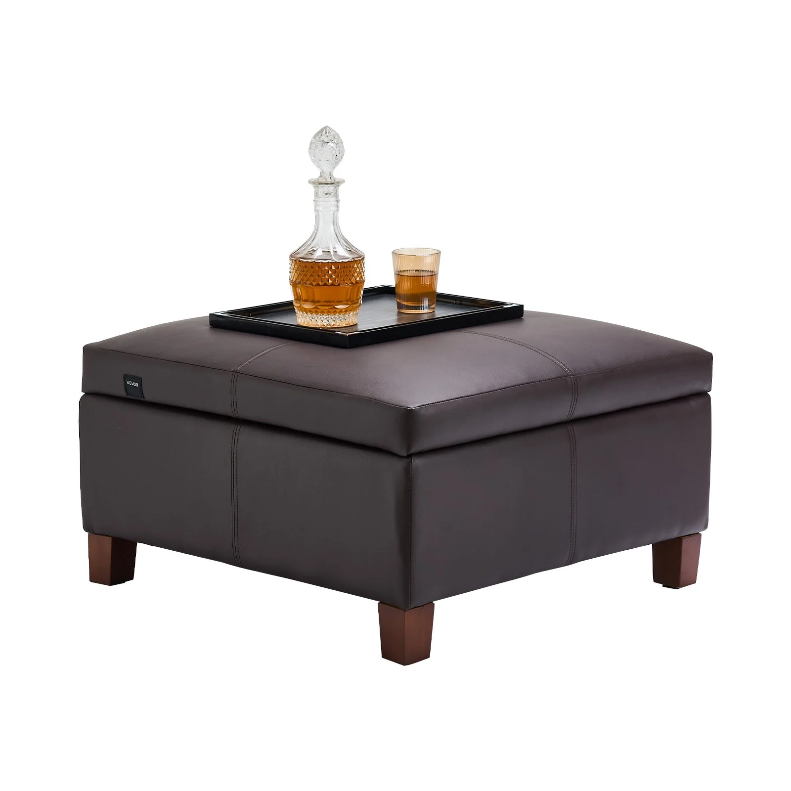 28 in Square Leather Ottoman with Storage, Upholstered Tufted Button Coffee Table Ottoman with Flip-Top Design, PU Leather High-Density Sponge for Living Room, Dorm, Bedroom, Dark Brown