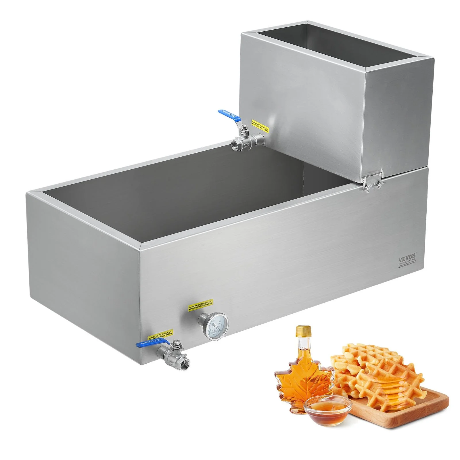 Maple Syrup Evaporator Pan, 19.6 Gallon, 285 Cups of 8.8oz Maple Syrup, Flat Evaporator Pan with Thermometer, 2 Valves and 3 Heating Methods, 304 Stainless Steel Maple Syrup Pan for Home, Outdoor