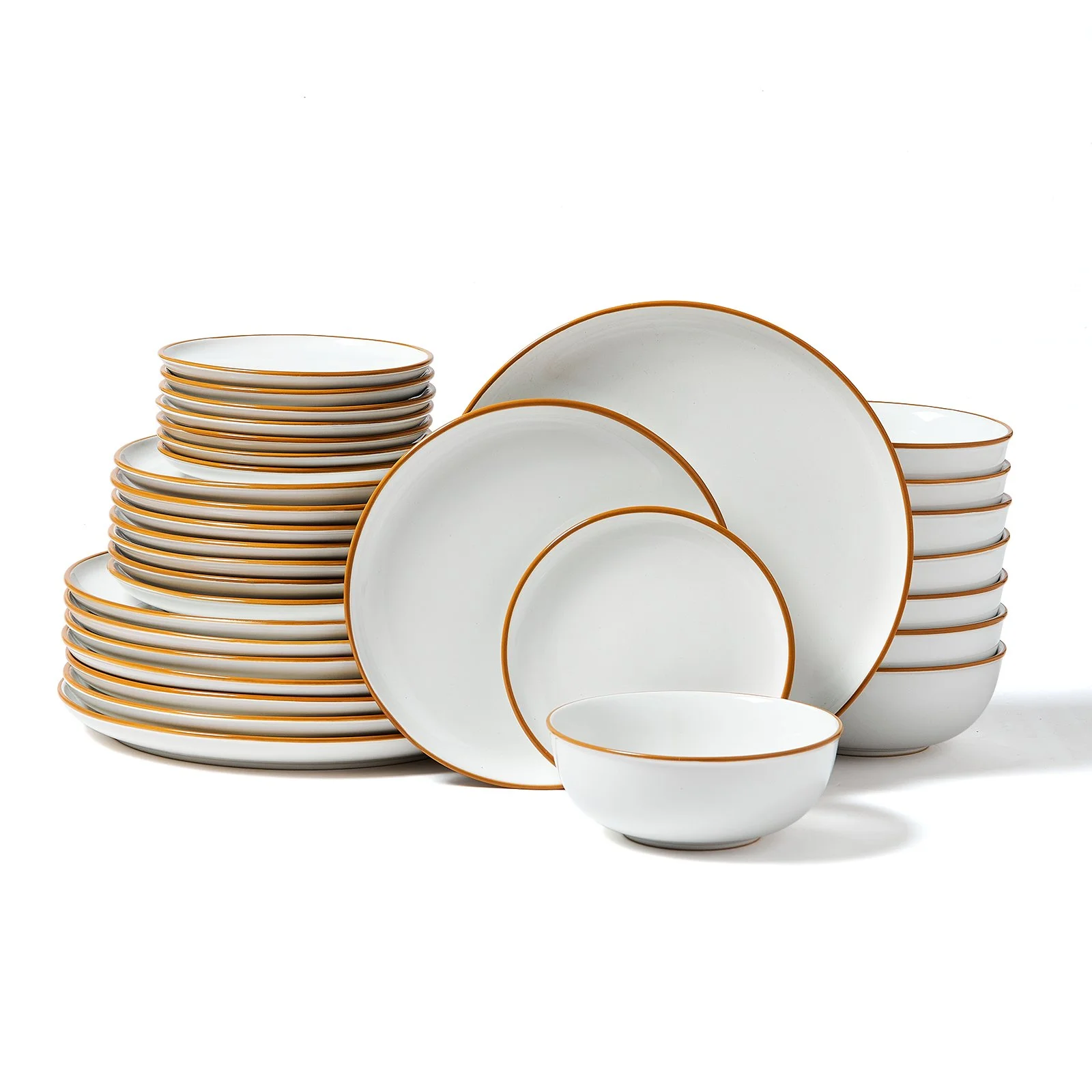 Dinnerware Set, Service for 8 (32 PCS), Round Plates and Bowls Sets, Scratch Resistant Ceramic Dinner Ware, Dishwasher and Microwave Suitable Kitchen Dish, for Dessert Salad Soup Pasta, White