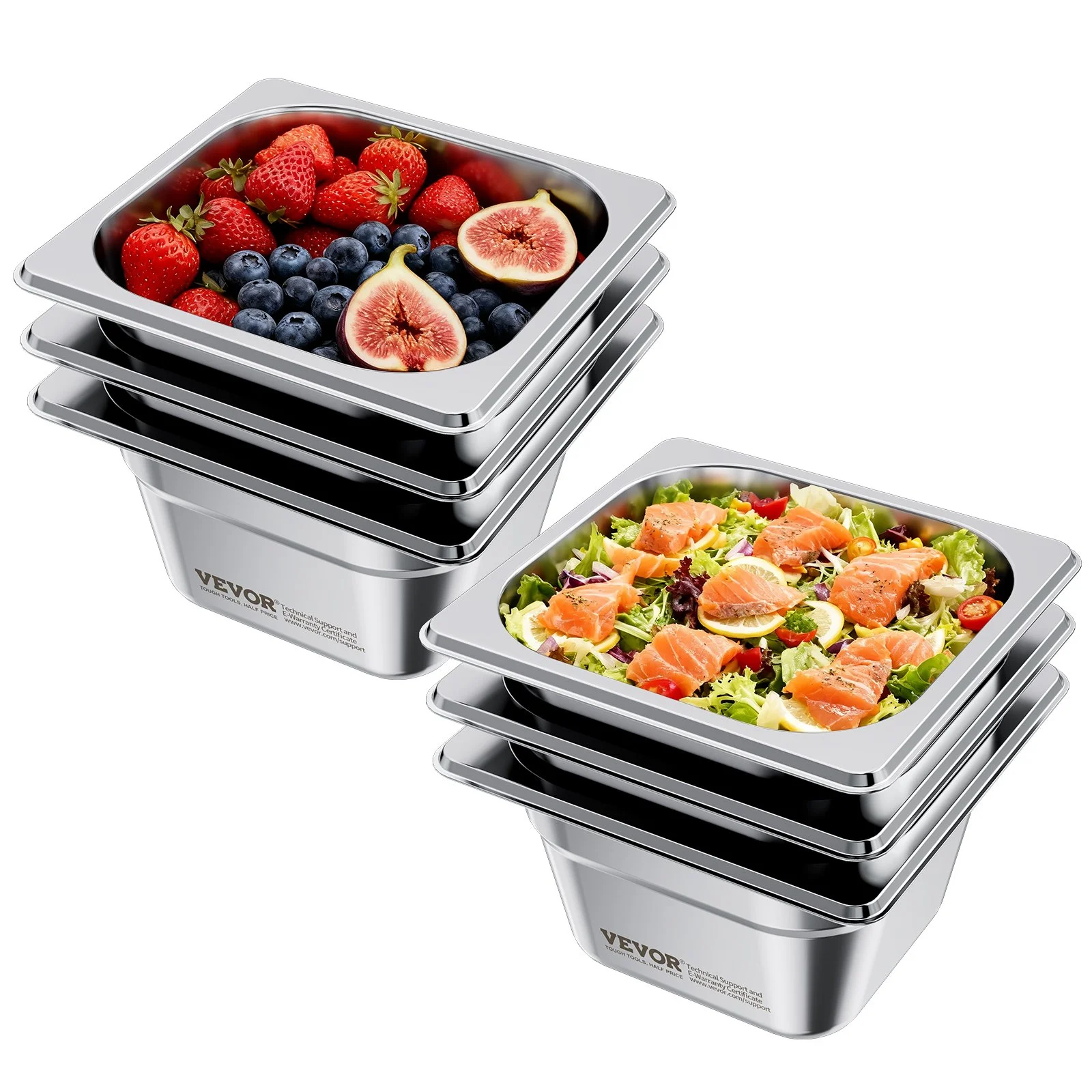 6 Pack Stainless Steam Hotel Pans, 1/6 Size Table Steam Pan, 4 Inch Deep, Anti Jam Restaurant Supplies Reusable Rustproof Catering Storage for Home, Party, Restaurant, Hotel, Buffet