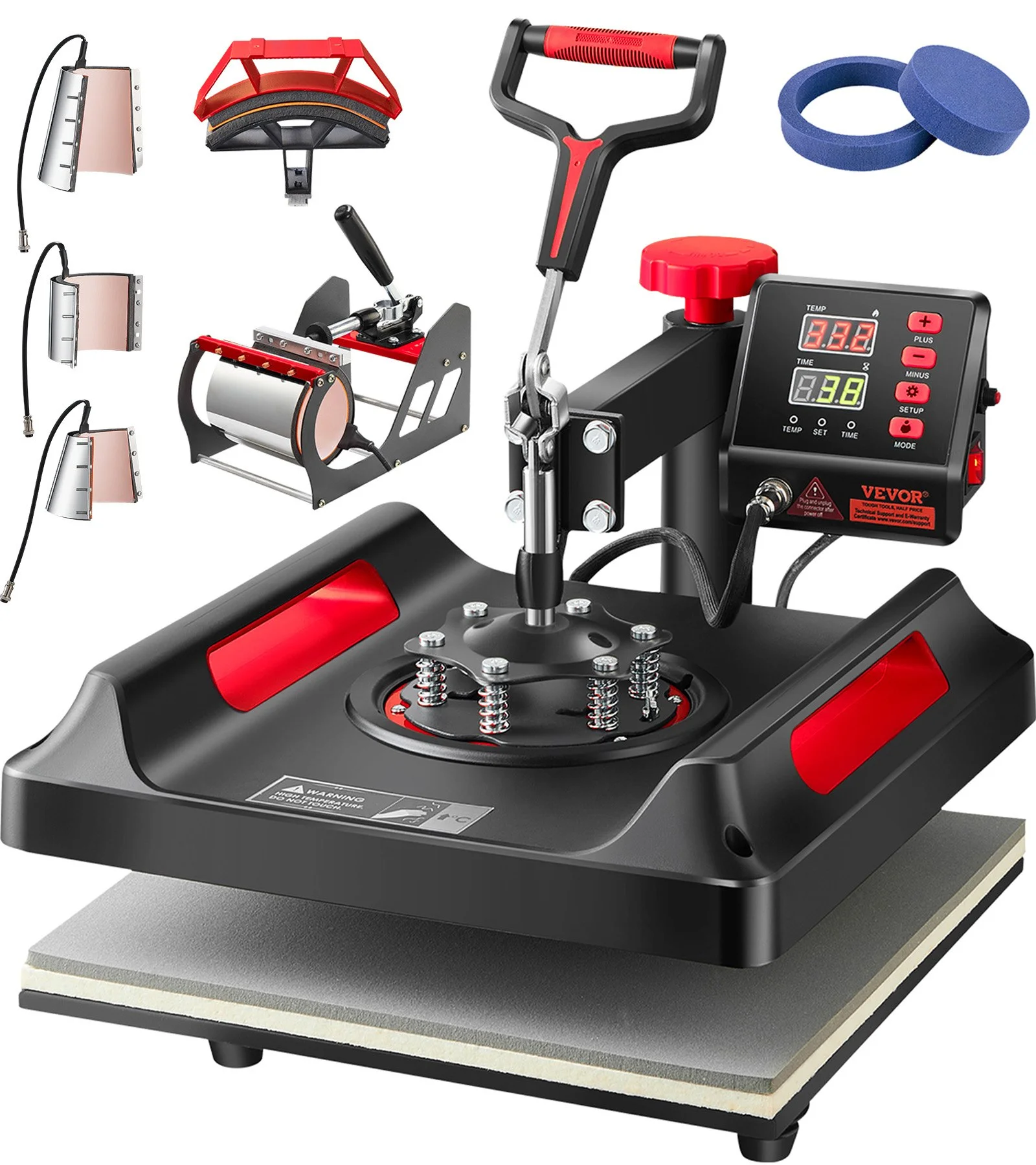 Heat Press Machine 8 in 1 Combo, Heat Press 15x15, Swing Away T Shirt Printing Machine Digital Control, Multifunction Heat Transfer Machine Sublimation Heat Press for T-Shirt Hat Cap Mug Plate