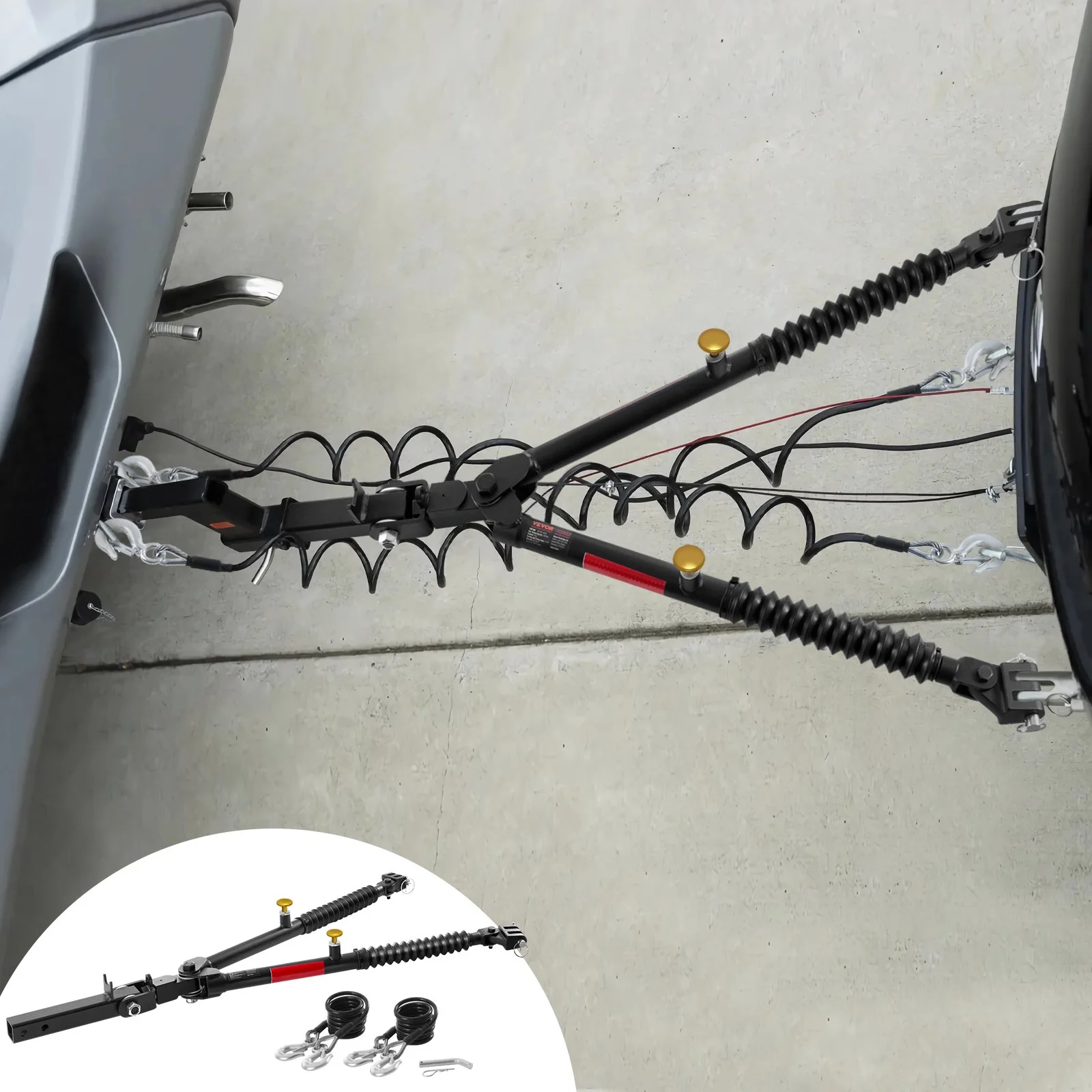 Tow Bar, 10000 lbs Towing Capacity with Ropes, Powder-Coating Alloy Steel Bumper-Mounted Universal Towing Bar with Max 52 inches Telescopic Rod, Fits 2-inch Connector, for RV Car Trailer Truck - Image 4