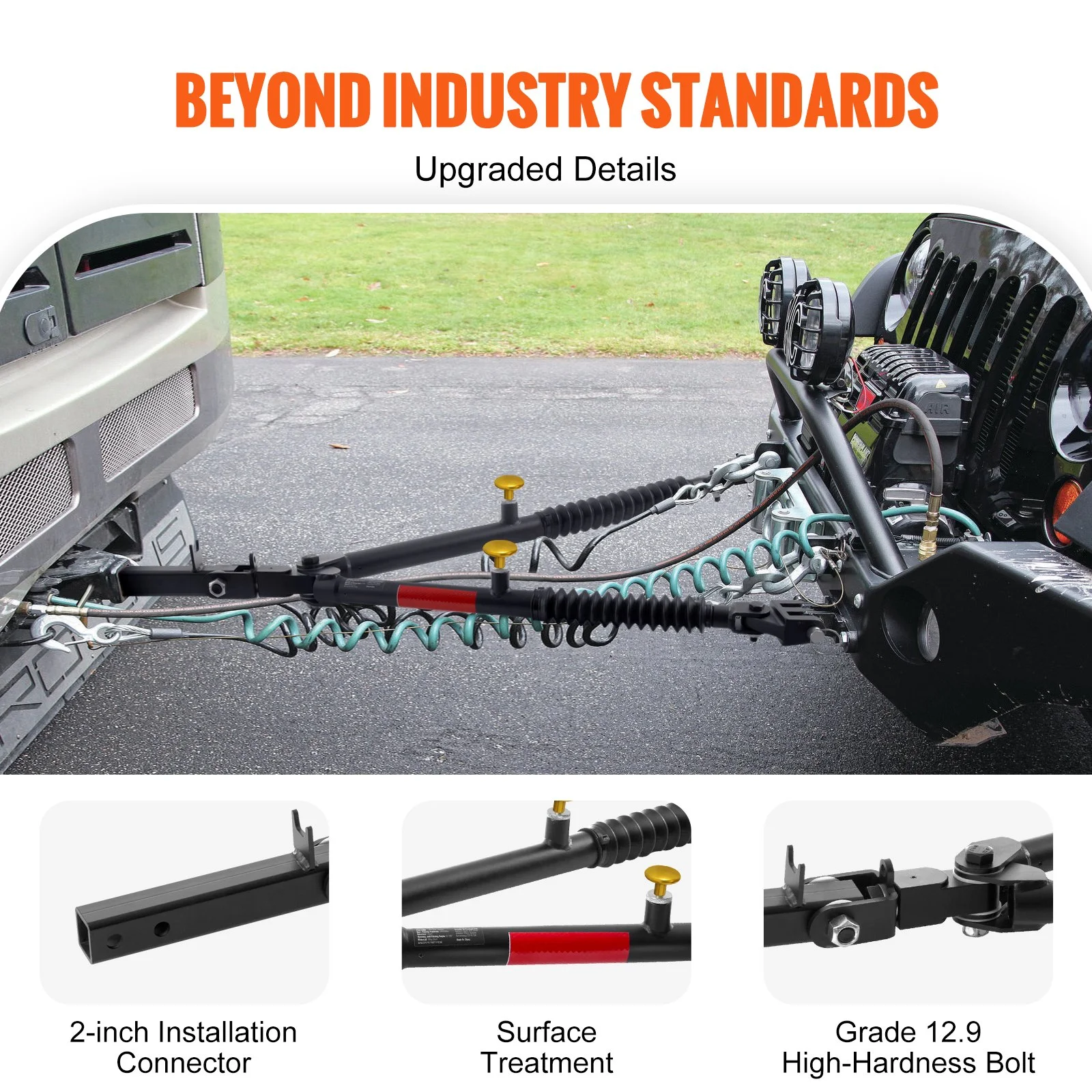 Tow Bar, 10000 lbs Towing Capacity with Ropes, Powder-Coating Alloy Steel Bumper-Mounted Universal Towing Bar with Max 52 inches Telescopic Rod, Fits 2-inch Connector, for RV Car Trailer Truck - Image 8