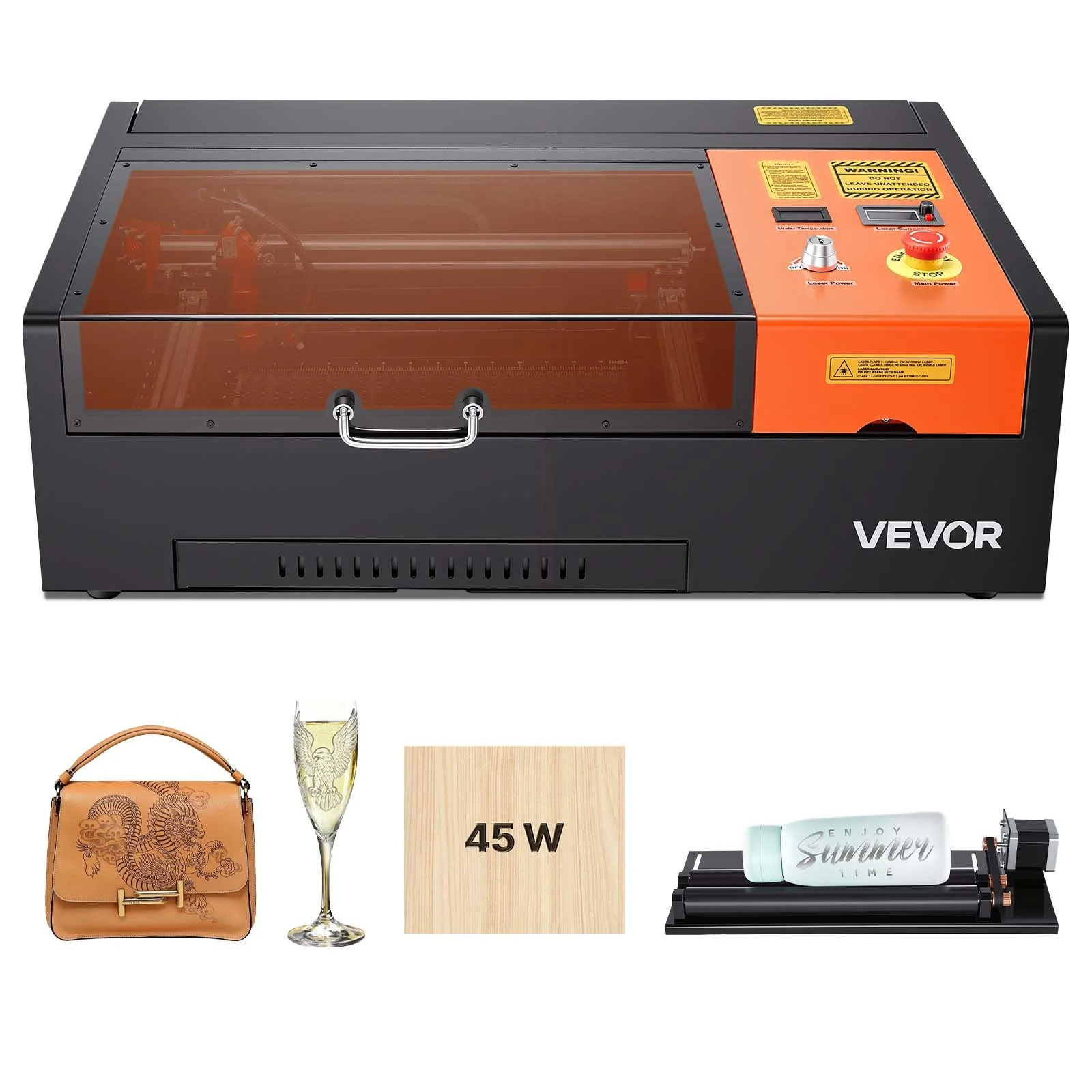 45W CO2 Laser Engraver, 12 x 8 in, Desktop CO2 Laser Engraver Cutter Machine with Rotary Axis, Air Assist, Engraving Machine Compatible with LightBurn CorelDRAW GRBL, for Wood Acrylic Glass