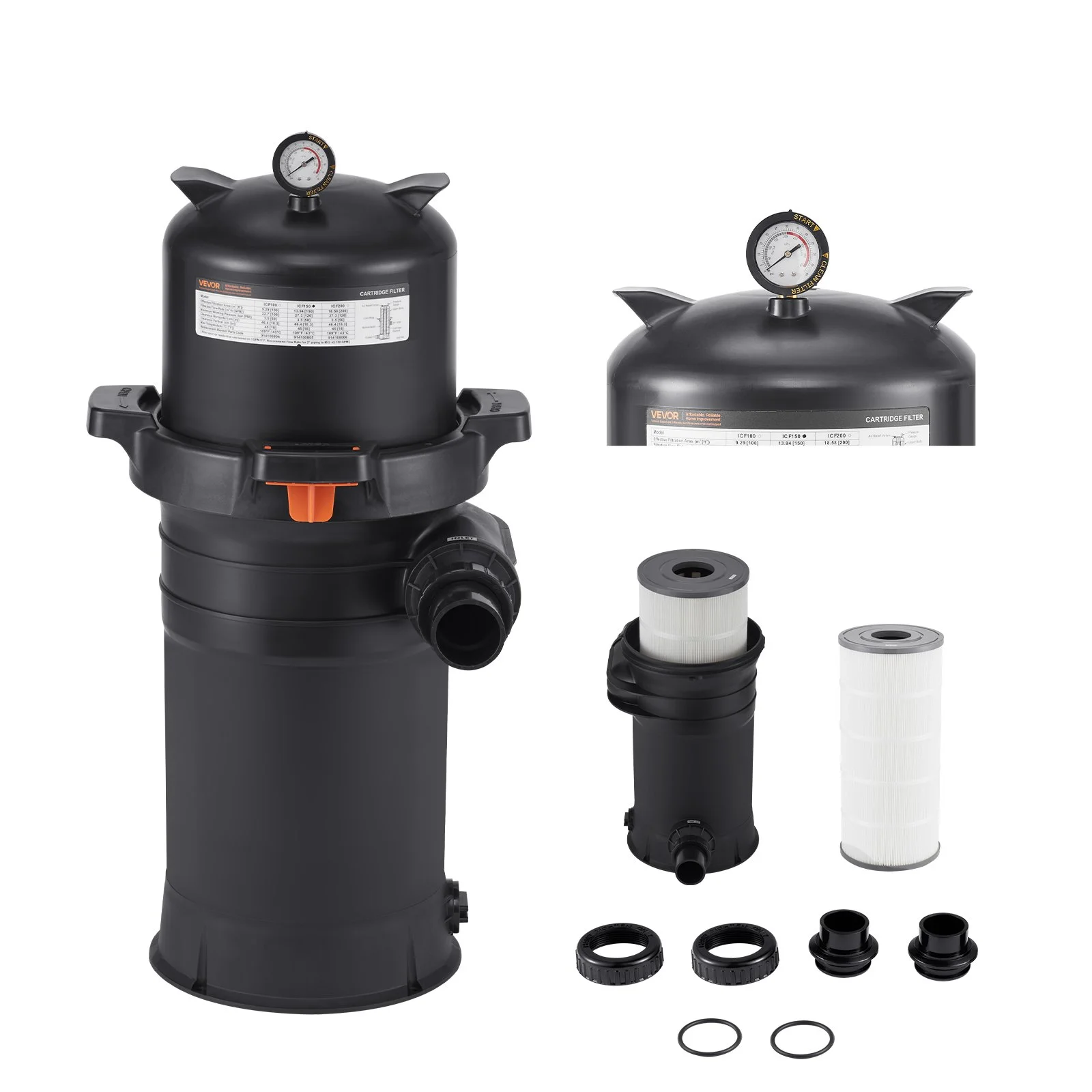 Pool Cartridge Filter, 150 sq.ft², High-Efficiency Swimming Pool Filter with Valve, 9000 GPH Spa Filtration Cleaning & Clearing System for In-Ground & Above Pools up to 34342 Gallons