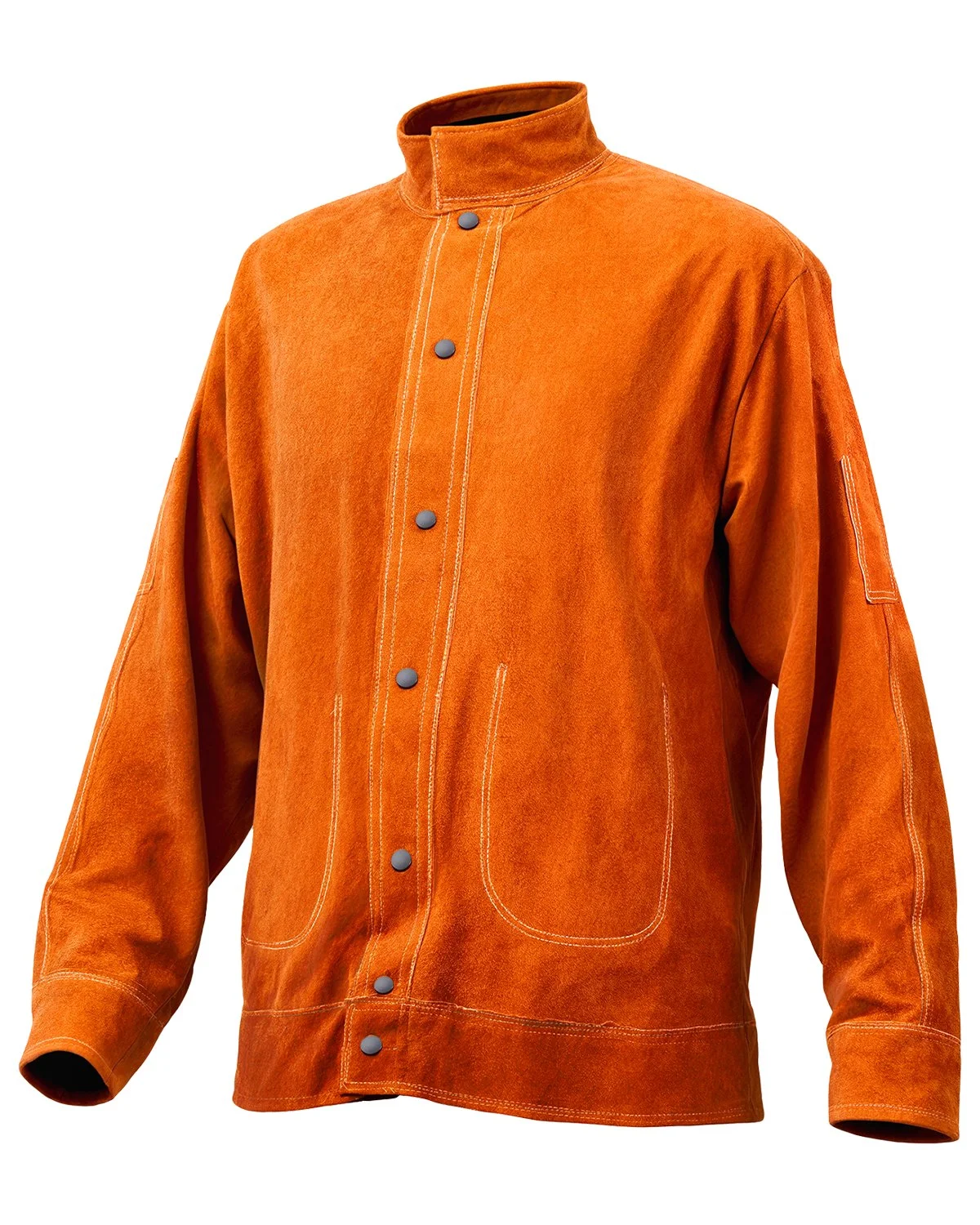 Flame-Resistant Welding Jacket - XL Size, Heavy Duty Cowhide Leather Welding Jacket, Waterproof Heat-Resistant Safety Jacket with Snap Buttons, 4 Pockets & Adjustable Cuffs for Welder Steelworks