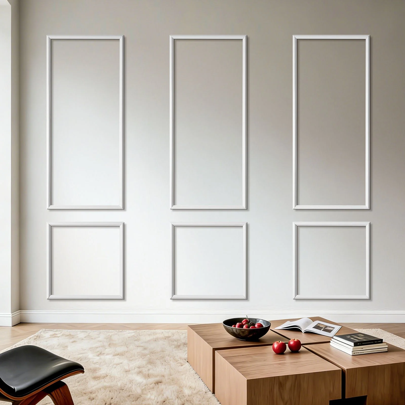 Wall Molding 3 Pack, Wainscoting Panels Kit, Lightweight Paintable Polystyrene, Easy to Install, Waterproof Accent Wide Profile Trim for Interior Living Room, Bedroom,White (24x54 + 24x24 in)