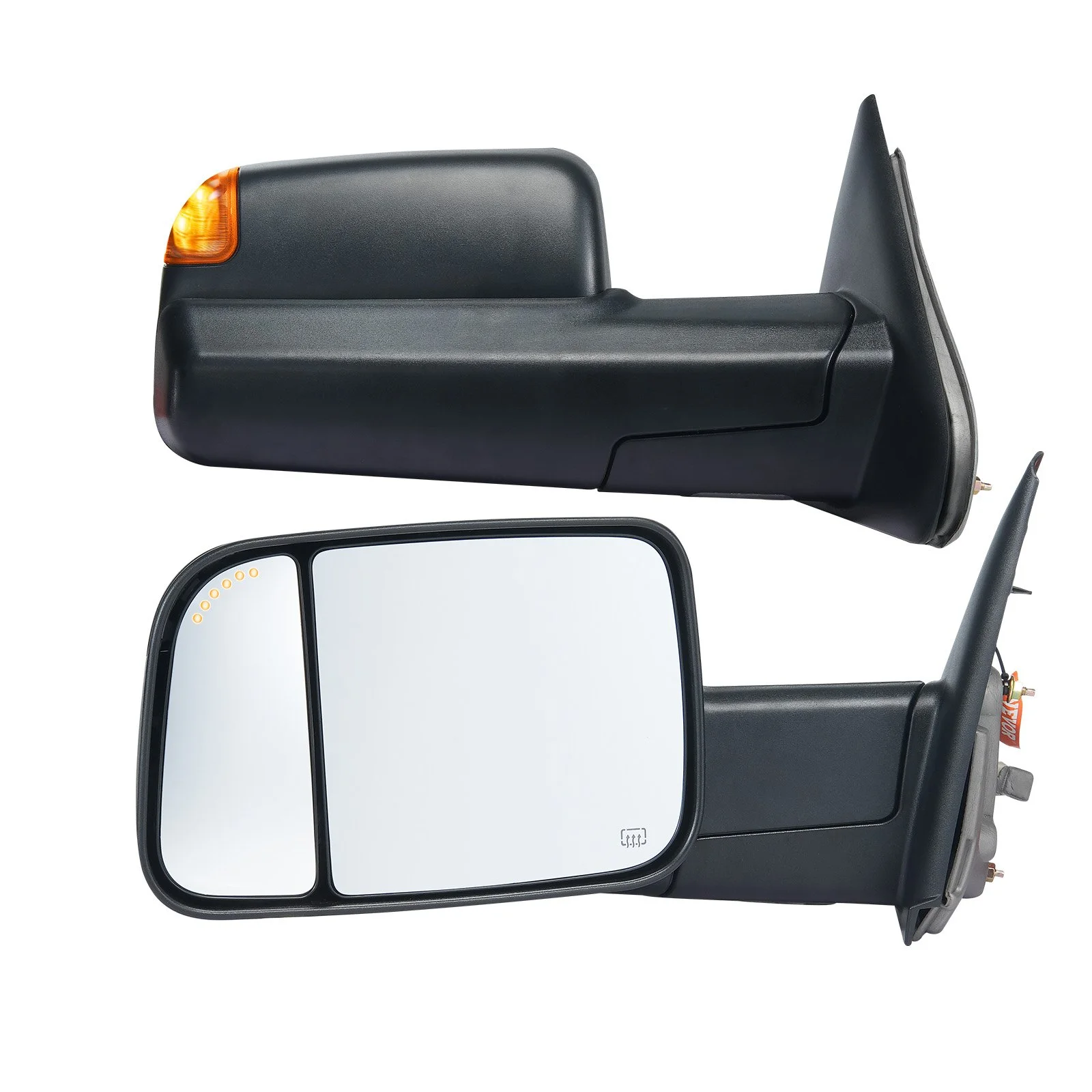 Towing Mirrors Fit for Dodge Ram 1500 2002-2008, 2500 3500 2003-2009 Power Heated with Signal Light & Puddle Light, Manual Controlling Flipping Folding, Black
