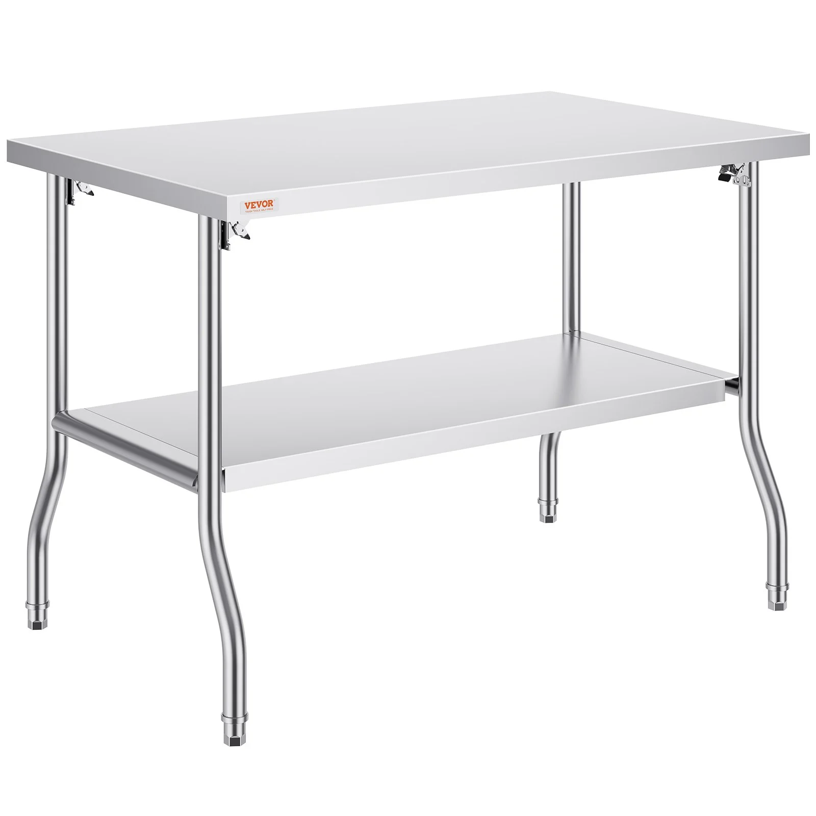 Folding Commercial Prep Table, 48 x 30 Inch Commercial Worktable Workstation with Undershelf, Heavy-duty Stainless Steel Folding Table with 300 lbs Load, for Home Kitchen Restaurant Garage