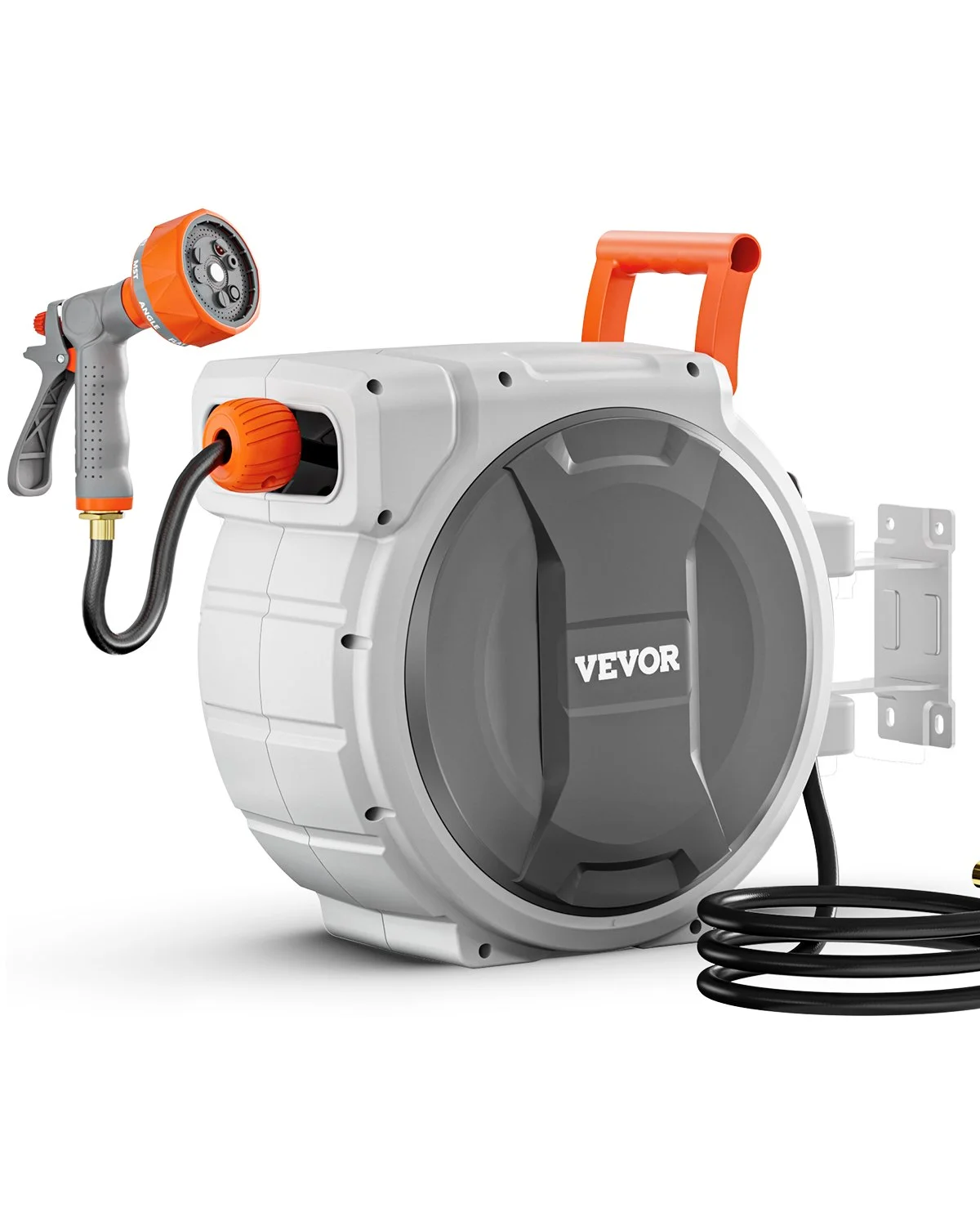 Retractable Garden Hose Reel, 5/8 Inch x 100 ft Wall Mounted Hose Reel, Heavy Duty Garden Hose Reel with 9 Patterns Nozzle, Any Length Lock, Upgraded Slow Return System and 180°Swivel Bracket